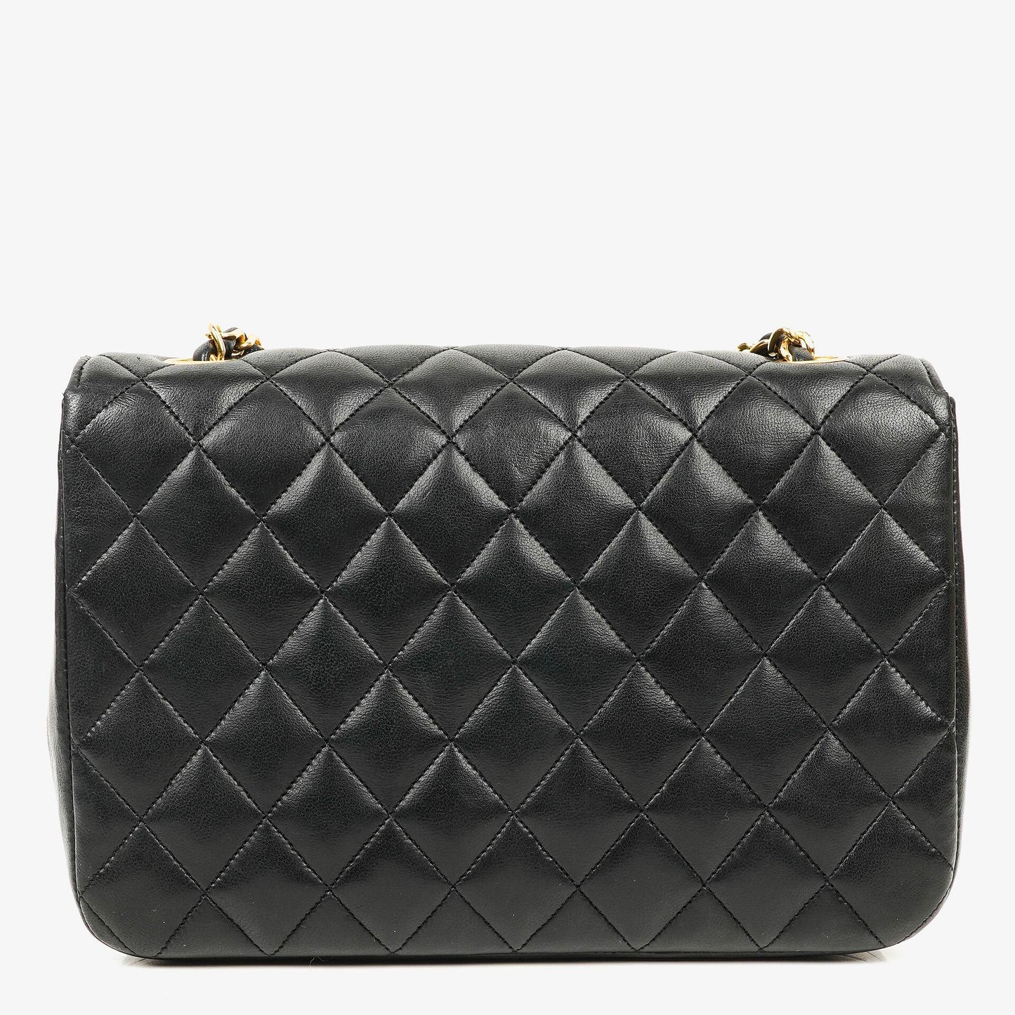 Chanel Classic Half-Moon Single Flap Bag Black Quilted Lambskin With 24K Gold-Plated Hardware