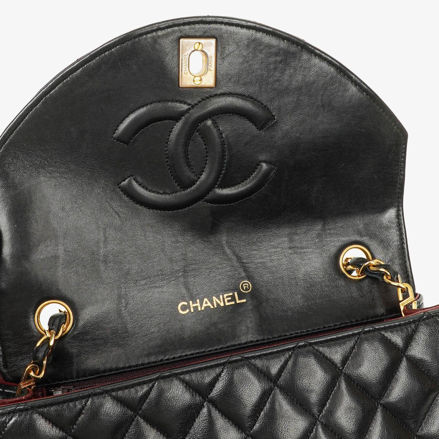 Chanel Classic Half-Moon Single Flap Bag Black Quilted Lambskin With 24K Gold-Plated Hardware