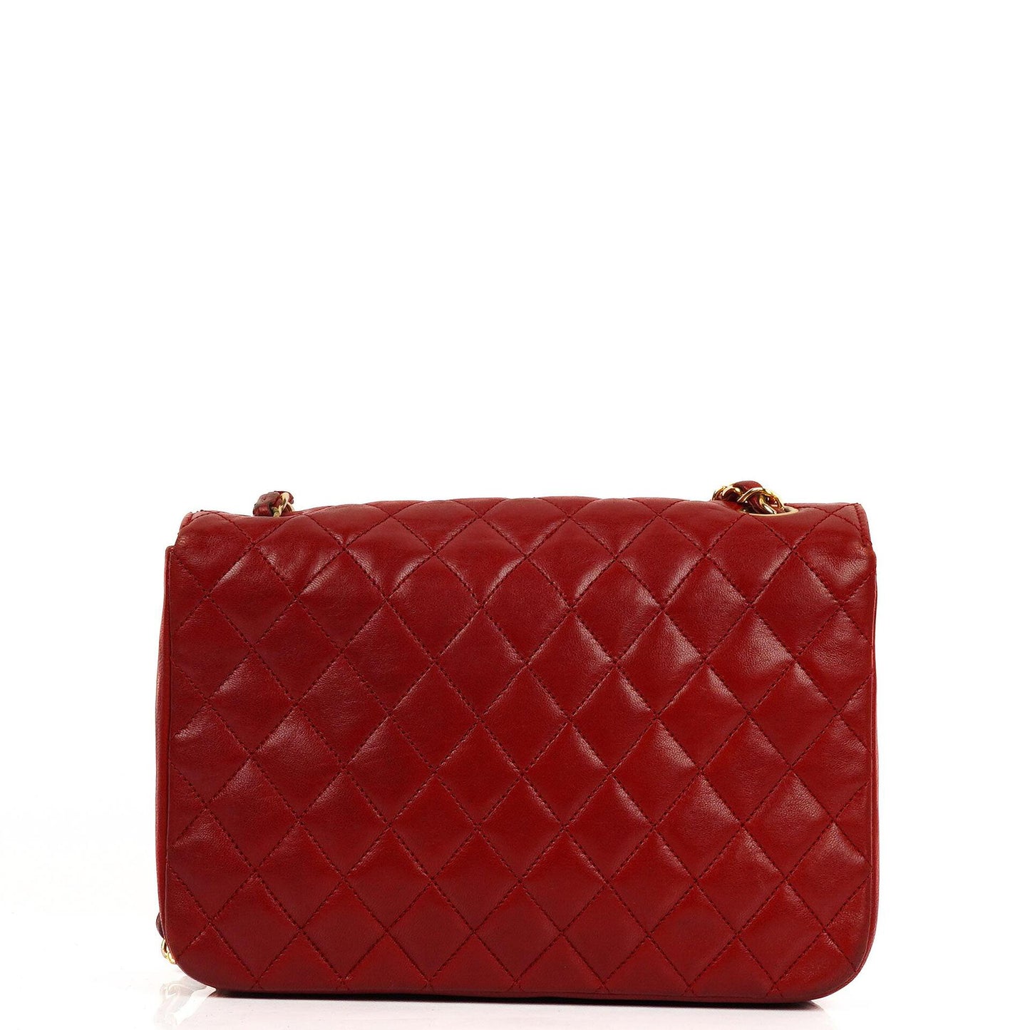Chanel Classic Half-Moon Single Flap Bag Red Quilted Lambskin With 24K Gold-Plated Hardware