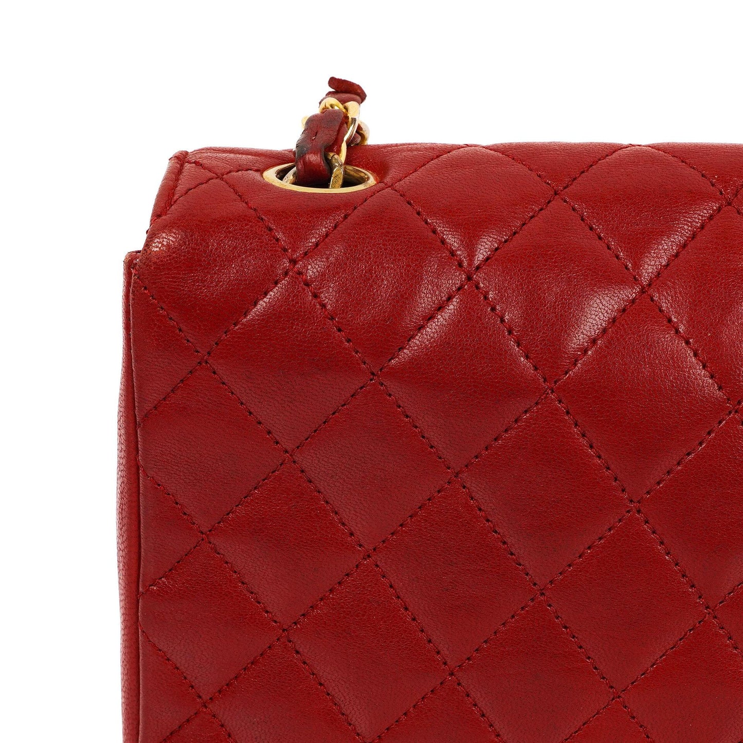 Chanel Classic Half-Moon Single Flap Bag Red Quilted Lambskin With 24K Gold-Plated Hardware