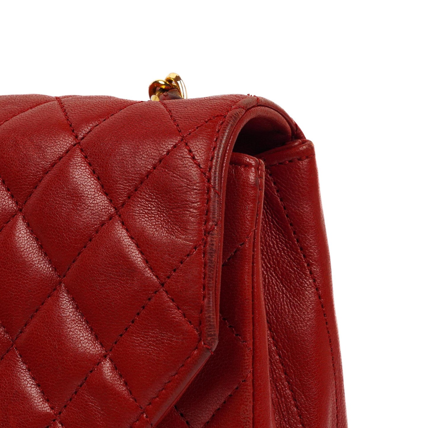 Chanel Classic Half-Moon Single Flap Bag Red Quilted Lambskin With 24K Gold-Plated Hardware