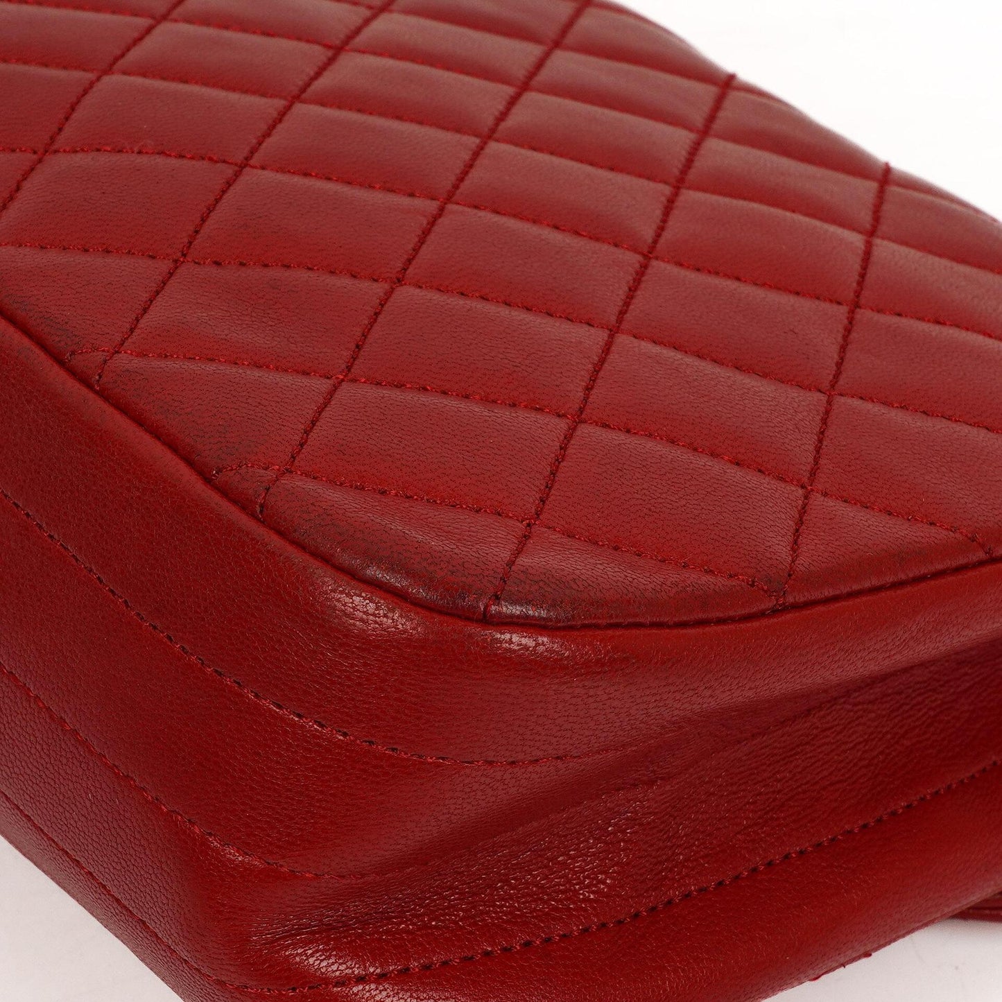 Chanel Classic Half-Moon Single Flap Bag Red Quilted Lambskin With 24K Gold-Plated Hardware