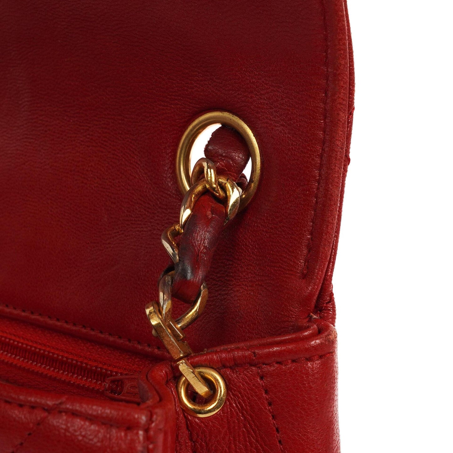 Chanel Classic Half-Moon Single Flap Bag Red Quilted Lambskin With 24K Gold-Plated Hardware