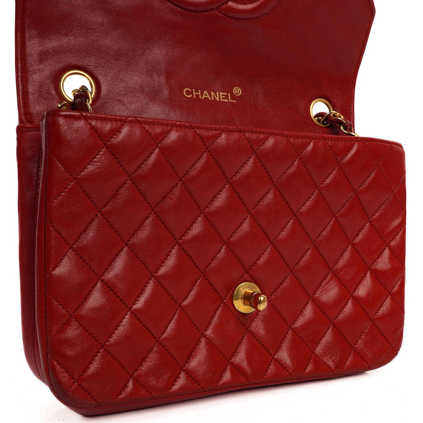 Chanel Classic Half-Moon Single Flap Bag Red Quilted Lambskin With 24K Gold-Plated Hardware