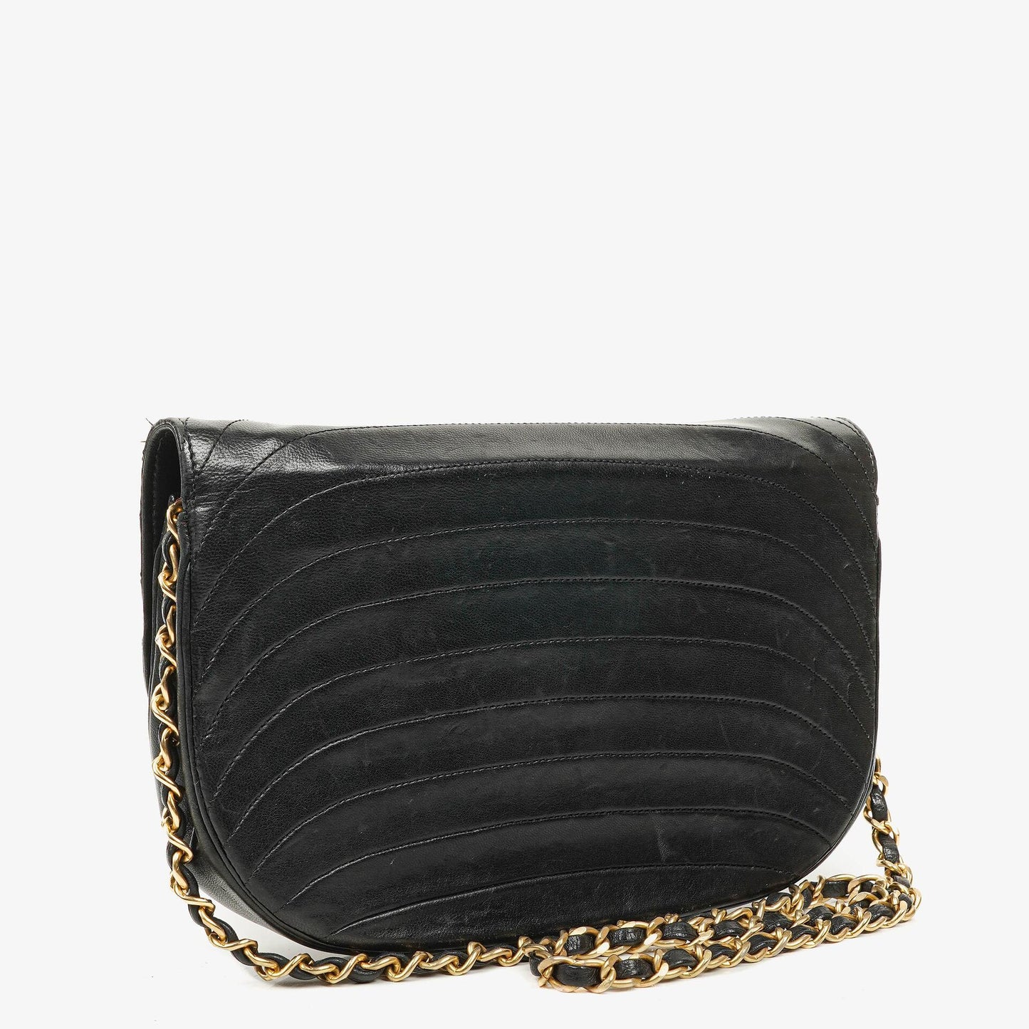 Chanel Classic Lambskin Half Moon Black Flap Bag With 24K Gold-Plated Hardware