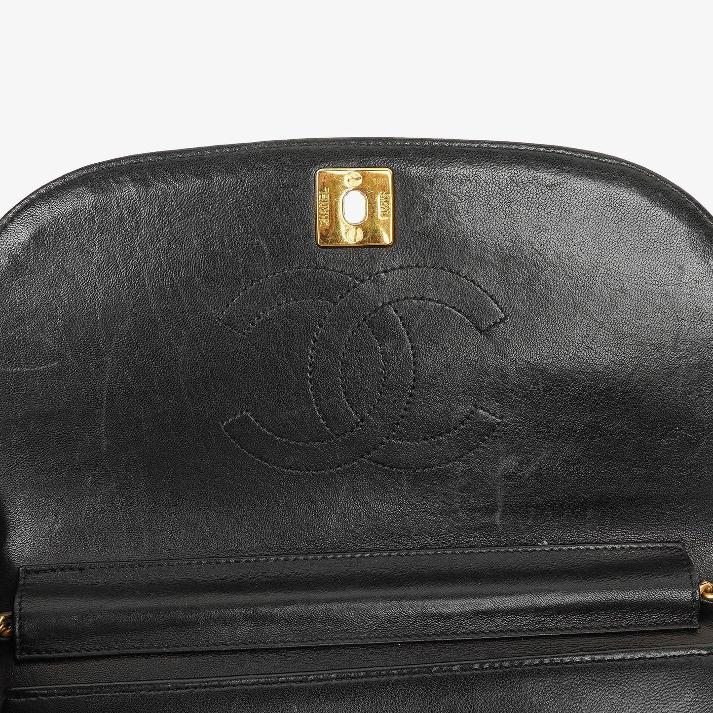 Chanel Classic Lambskin Half Moon Black Flap Bag With 24K Gold-Plated Hardware