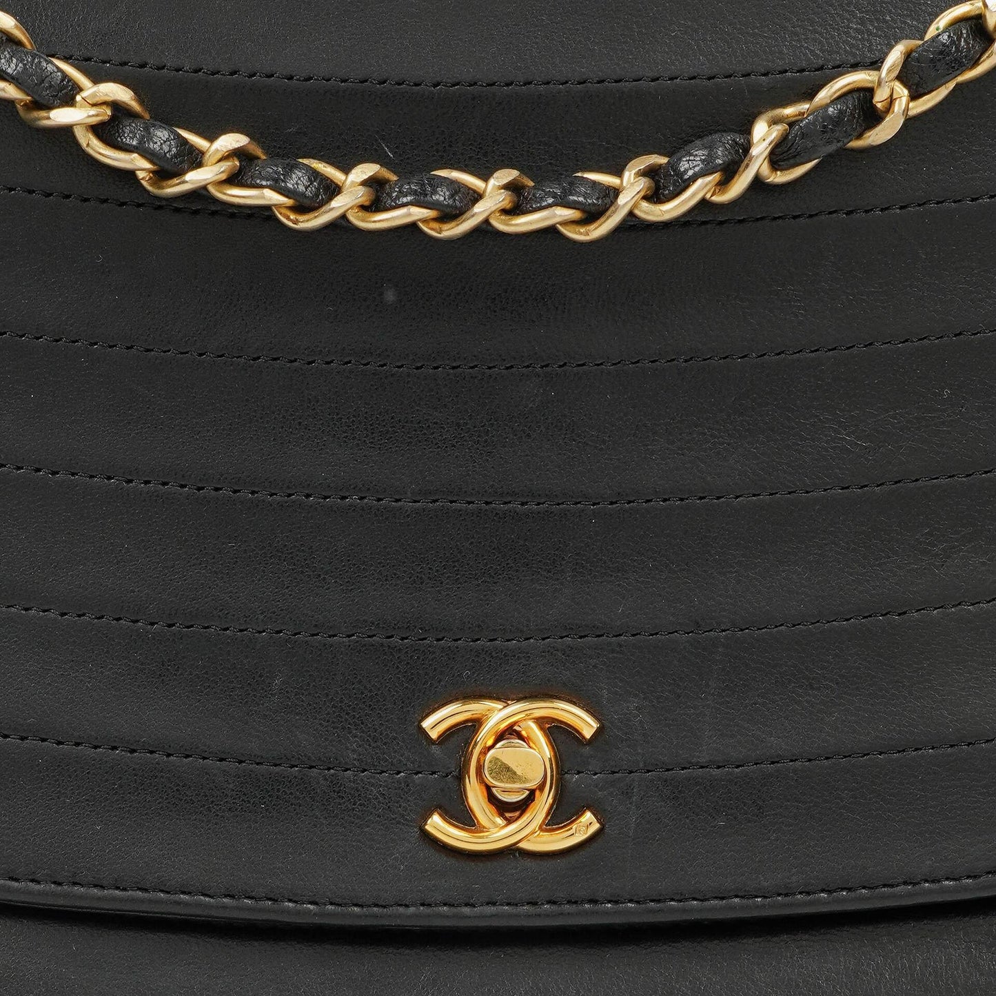Chanel Classic Lambskin Half Moon Black Flap Bag With 24K Gold-Plated Hardware