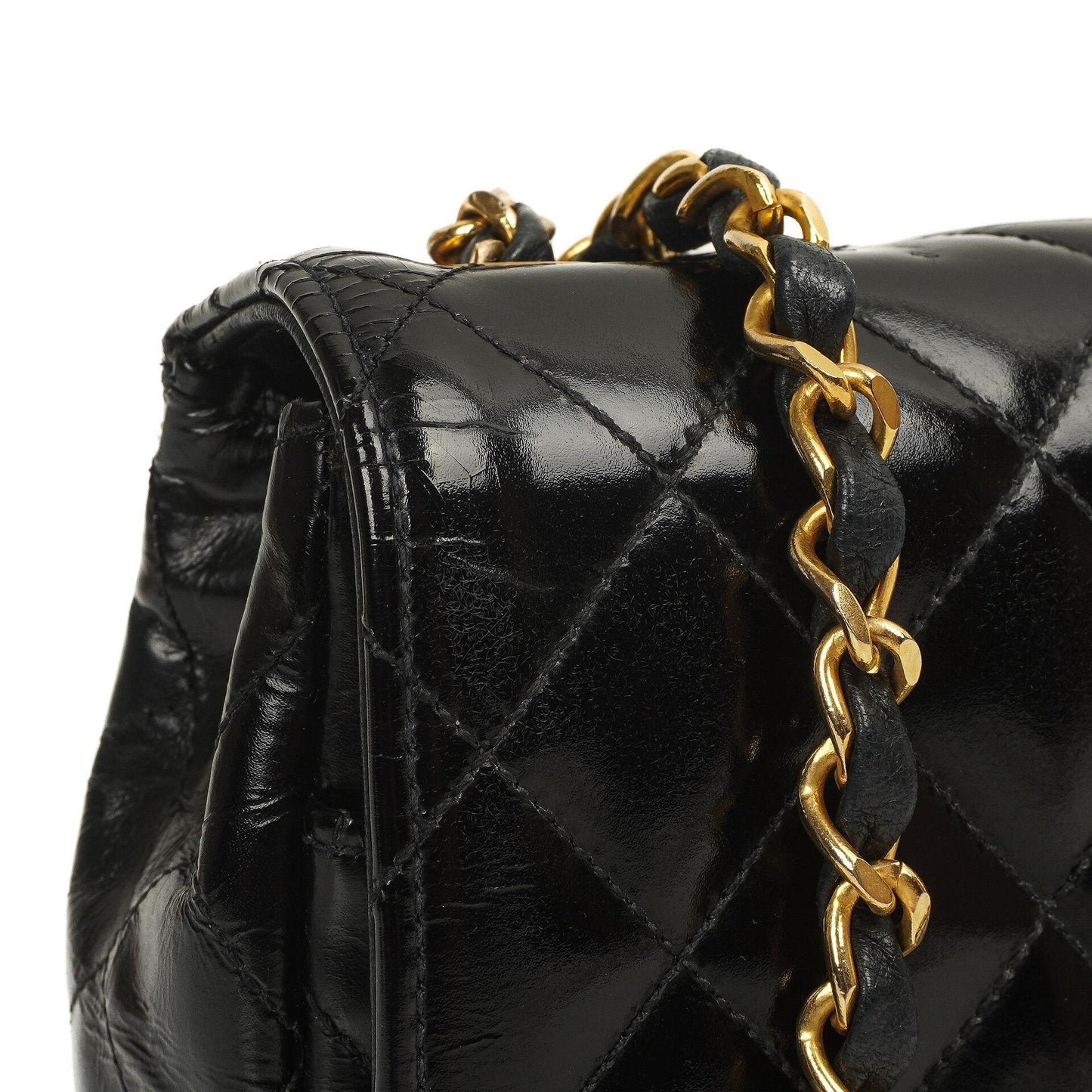 Chanel Classic Maxi Logo Full Flap Bag Black Quilted Patent Leather With 24K Gold-Plated Hardware