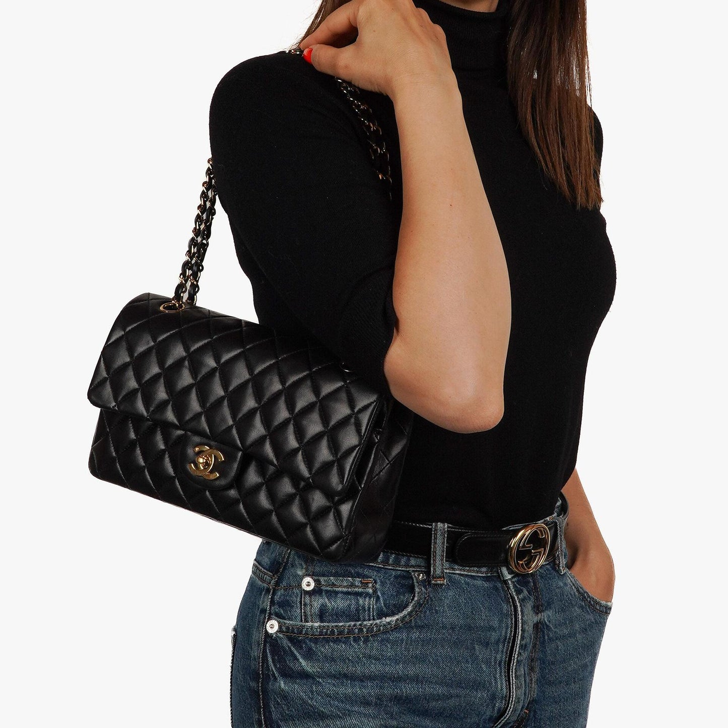 Chanel Classic Medium Double Flap Bag Black Quilted Lambskin 24K Gold-Plated Hardware