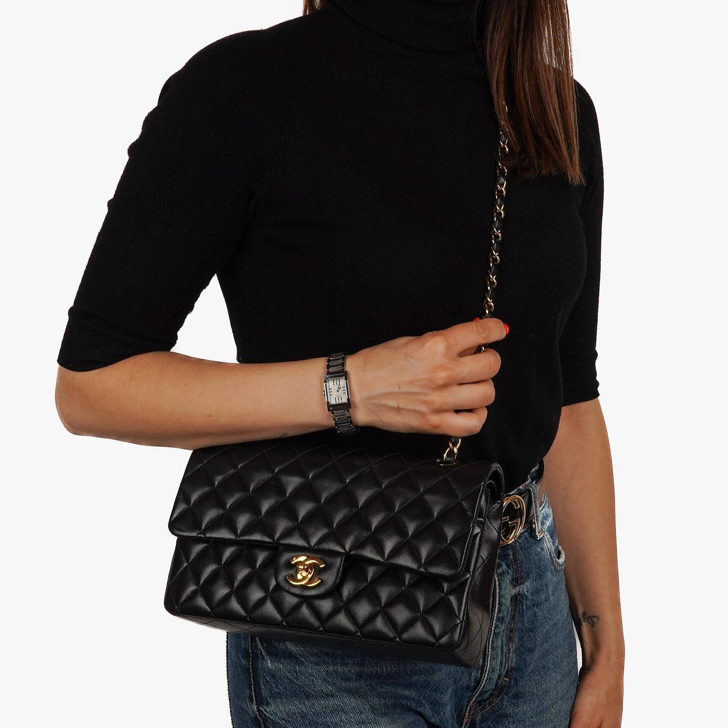 Chanel Classic Medium Double Flap Bag Black Quilted Lambskin 24K Gold-Plated Hardware