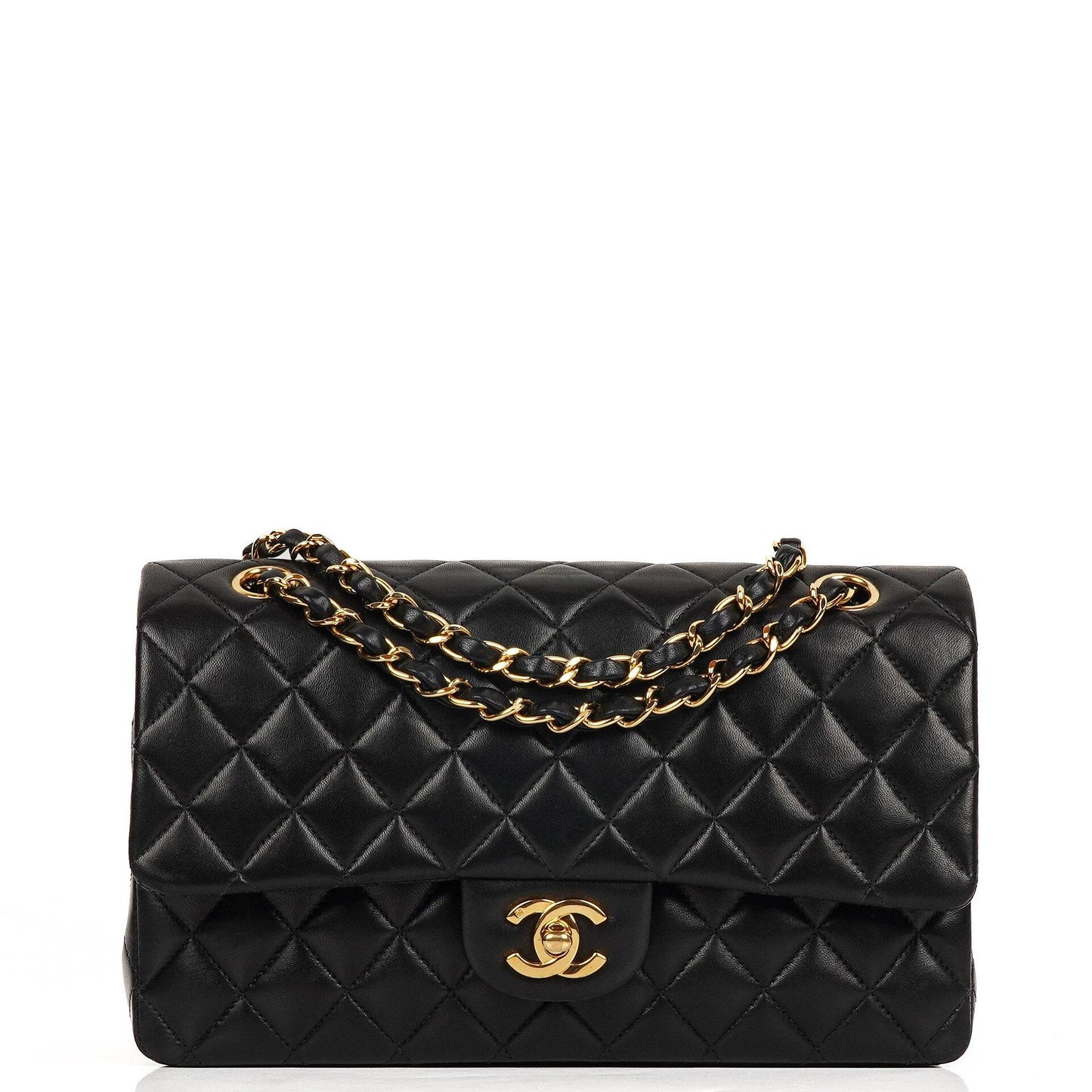 Chanel Classic Medium Double Flap Bag Black Quilted Lambskin 24K Gold-Plated Hardware