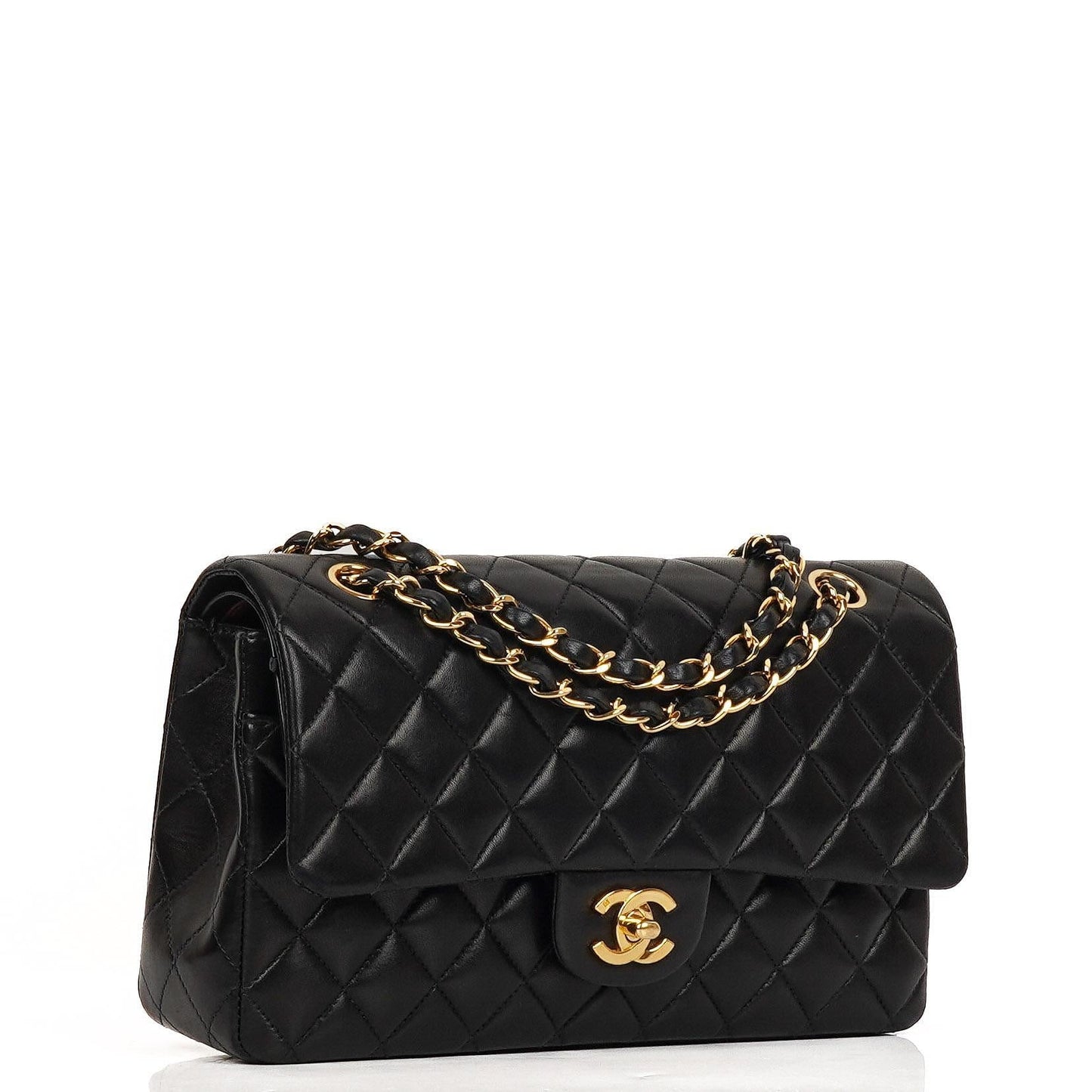 Chanel Classic Medium Double Flap Bag Black Quilted Lambskin 24K Gold-Plated Hardware