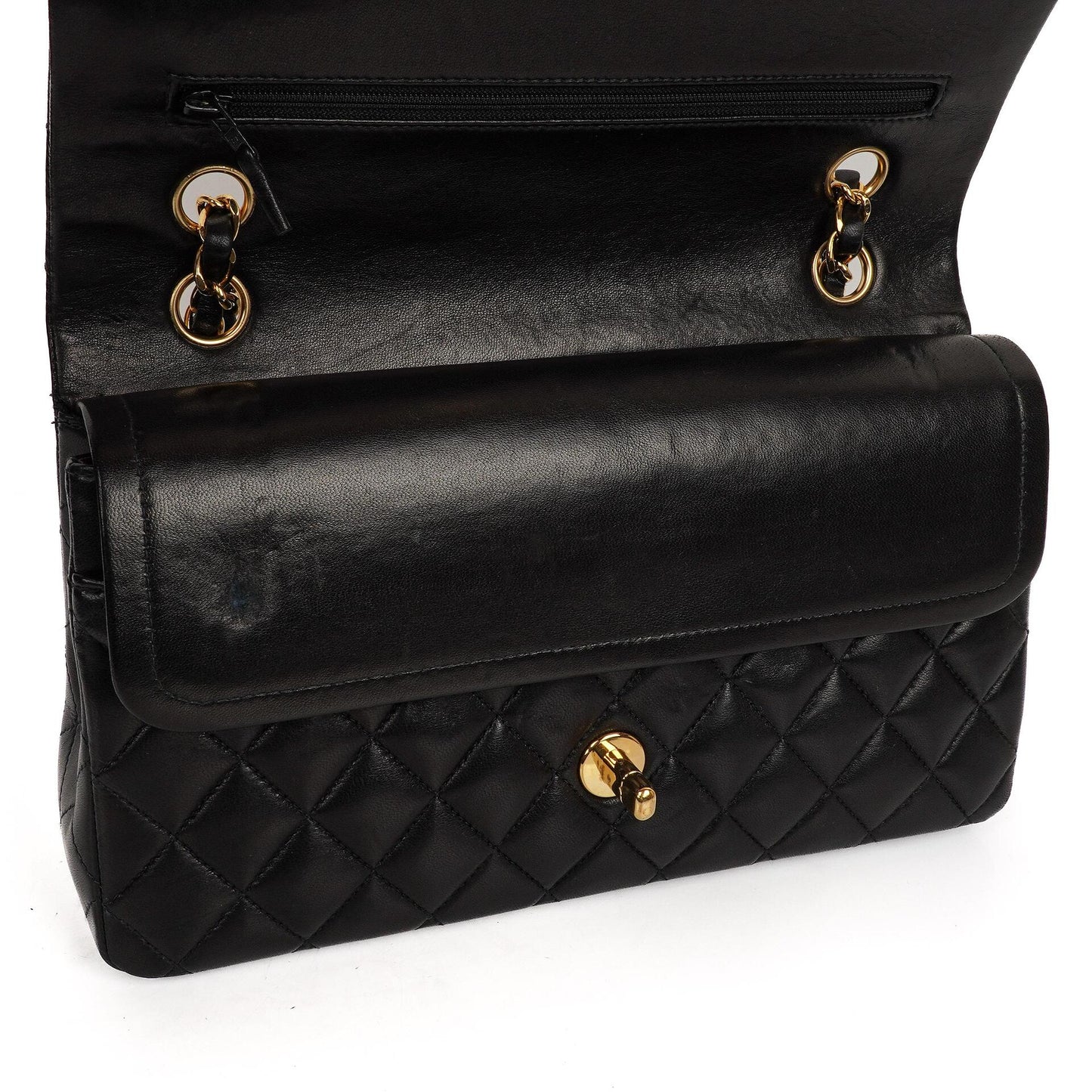 Chanel Classic Medium Double Flap Bag Black Quilted Lambskin 24K Gold-Plated Hardware