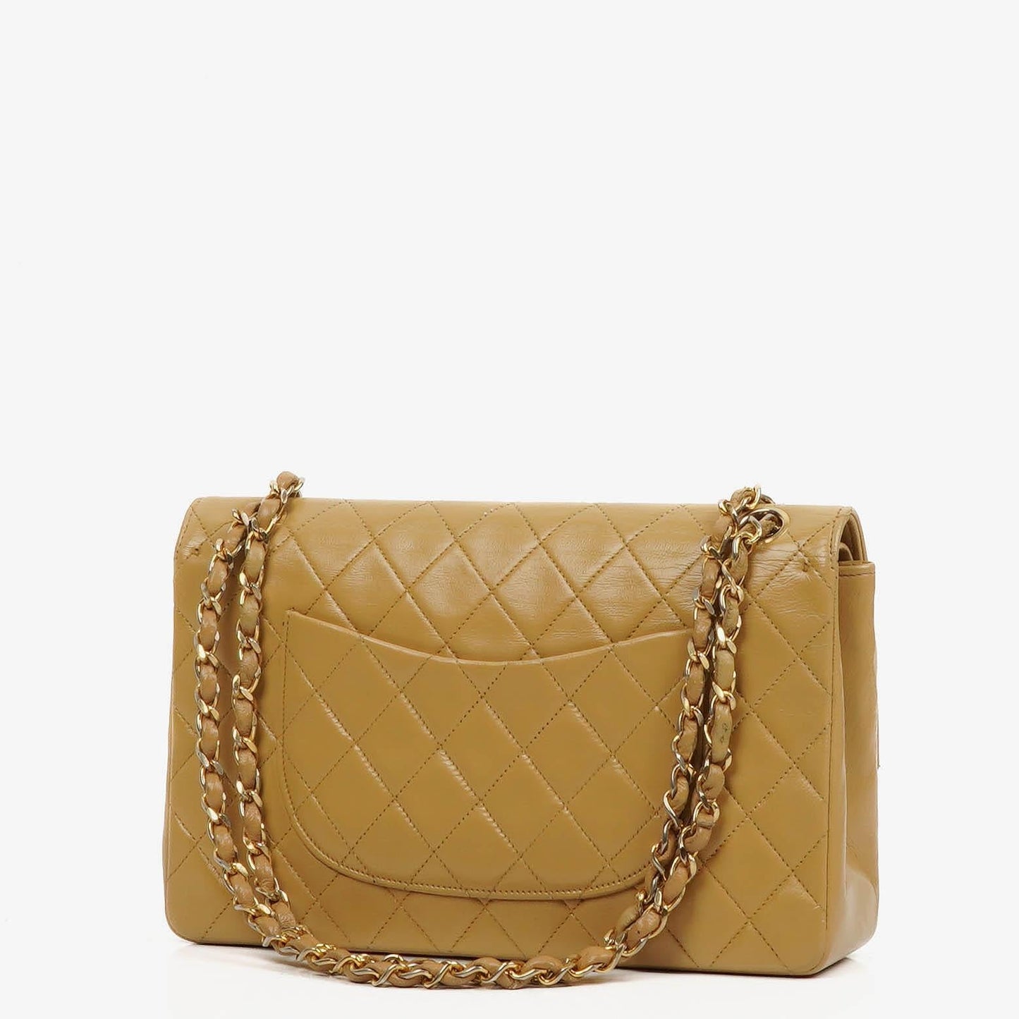 Chanel Classic Medium Double Flap Bag In Beige Quilted Lambskin And 24K Gold-Plated Hardware