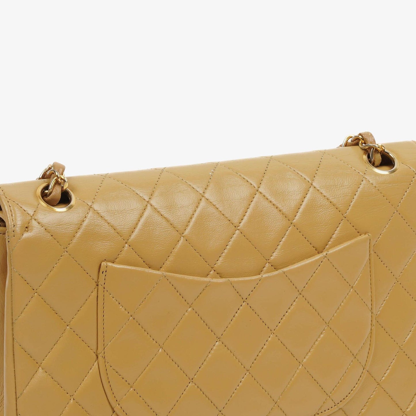 Chanel Classic Medium Double Flap Bag In Beige Quilted Lambskin And 24K Gold-Plated Hardware