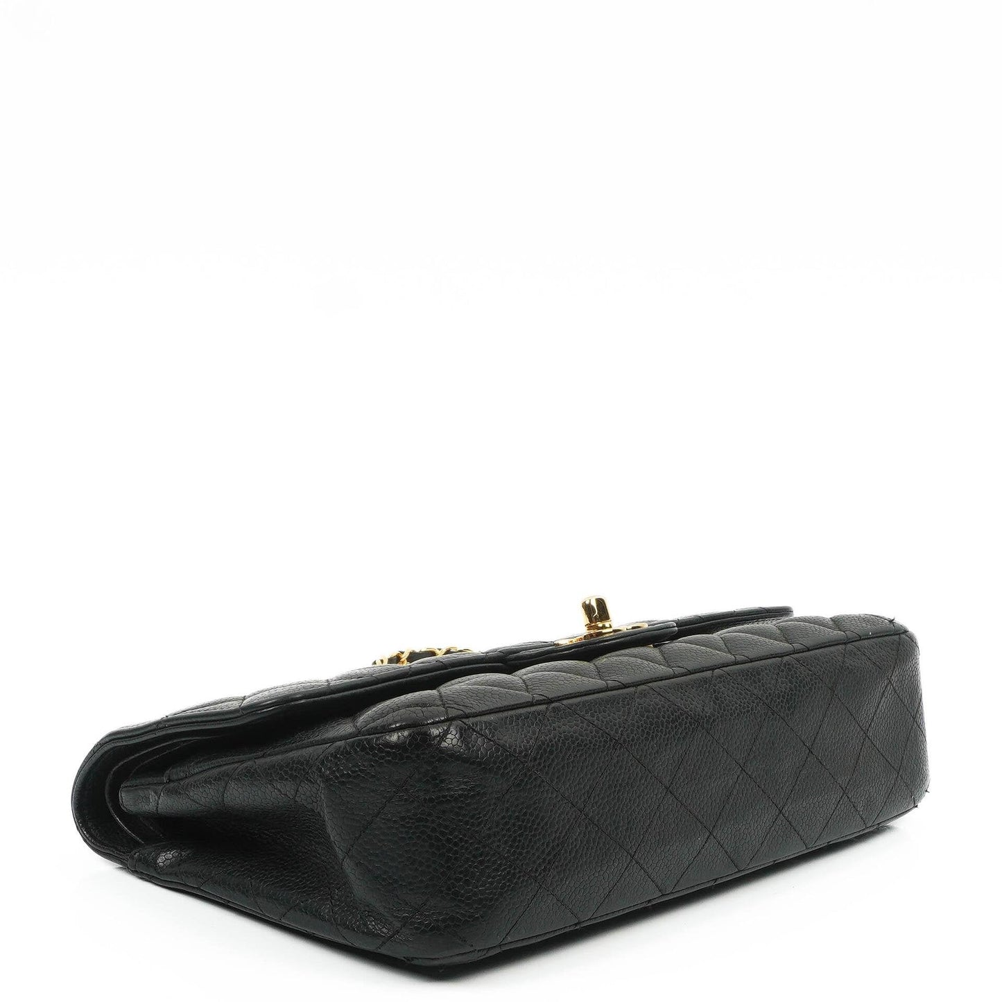 Chanel Classic Medium Double Flap Bag In Black Quilted Caviar Leather With 24K Gold-Plated Hardware