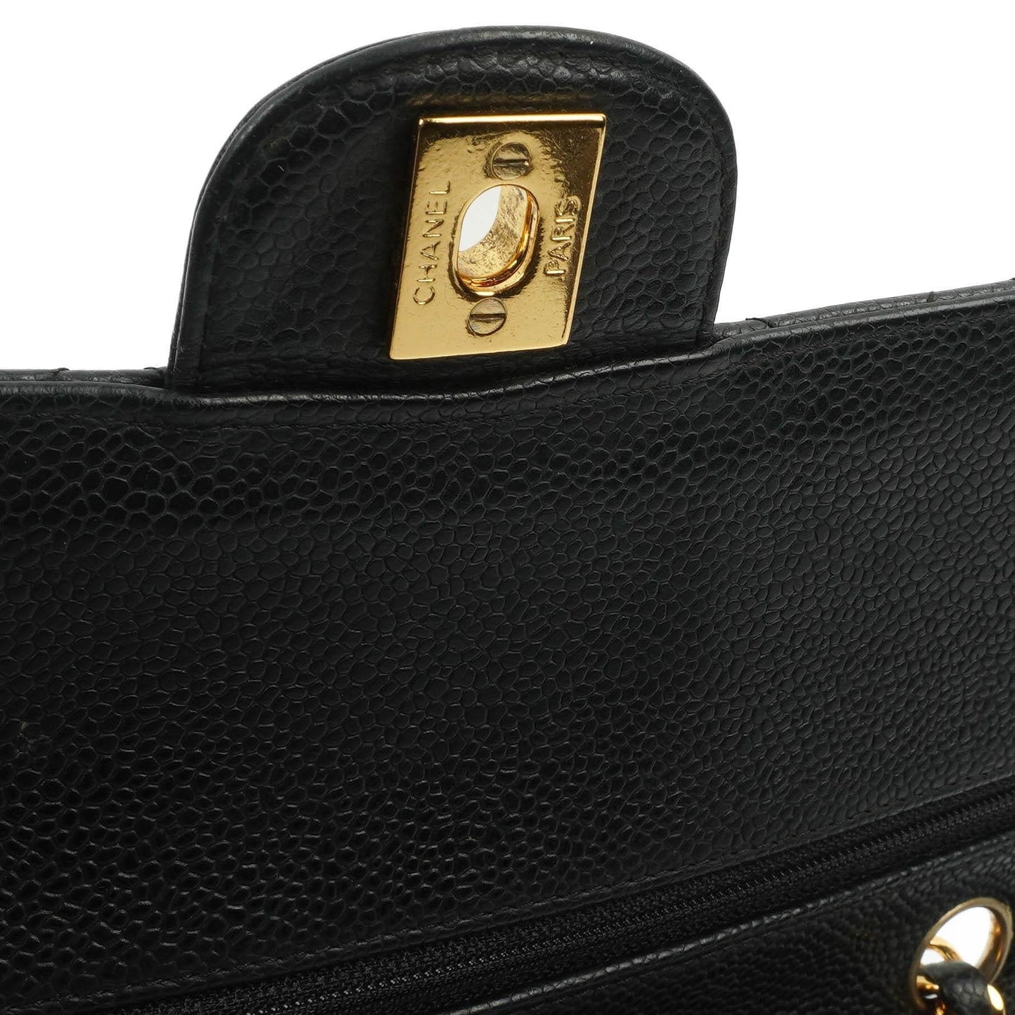 Chanel Classic Medium Double Flap Bag In Black Quilted Caviar Leather With 24K Gold-Plated Hardware