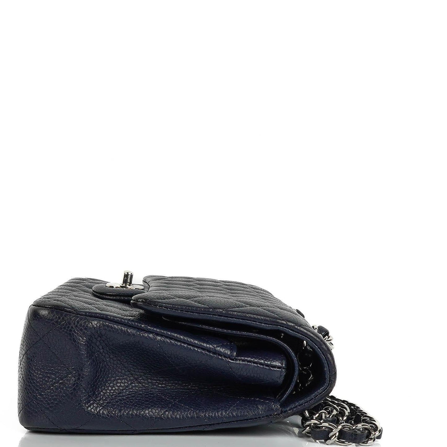 Chanel Classic Medium Double Flap Bag In Navy Quilted Caviar Leather And Silver-Tone Hardware