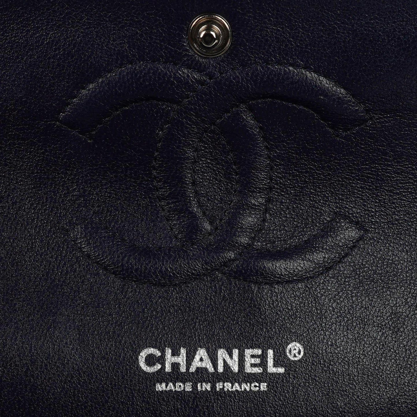 Chanel Classic Medium Double Flap Bag In Navy Quilted Caviar Leather And Silver-Tone Hardware