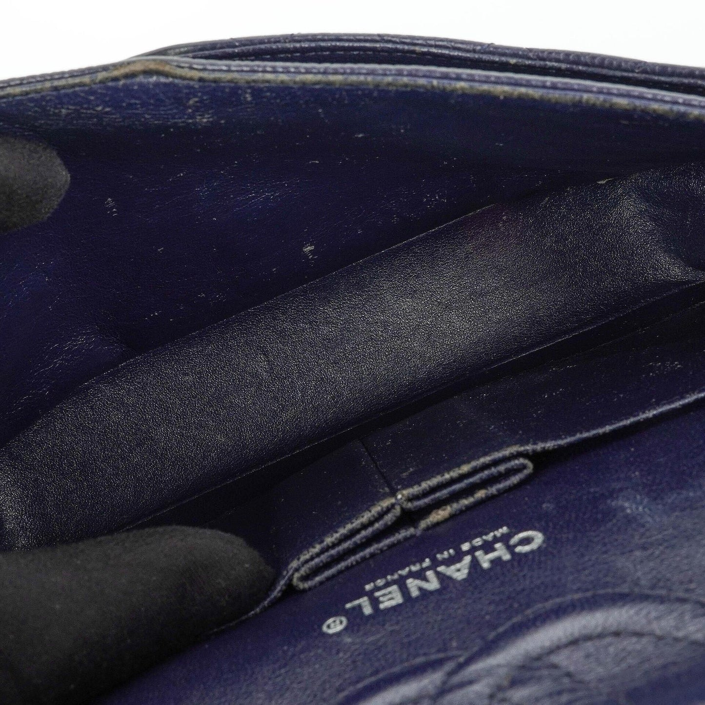 Chanel Classic Medium Double Flap Bag In Navy Quilted Caviar Leather And Silver-Tone Hardware