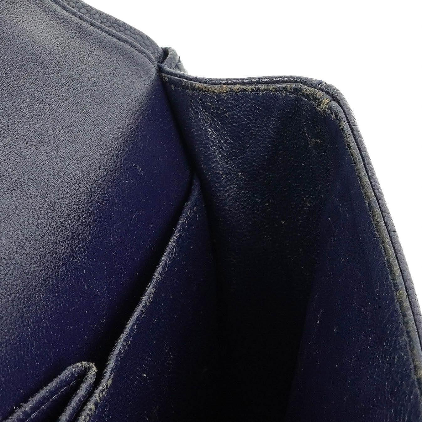 Chanel Classic Medium Double Flap Bag In Navy Quilted Caviar Leather And Silver-Tone Hardware