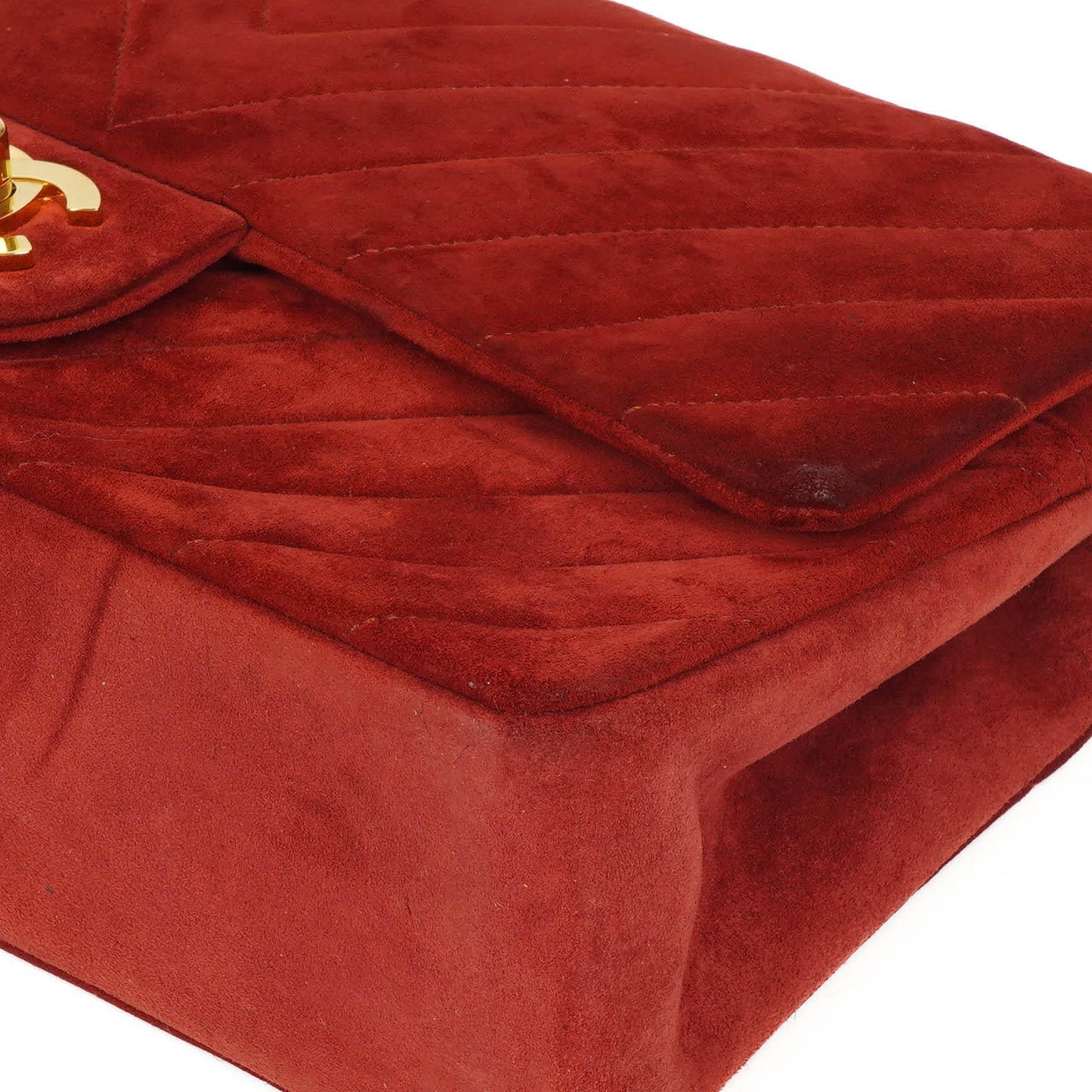 Chanel Classic Medium Double Flap Bag In Red Quilted Suede And 24K Gold-Plated Hardware