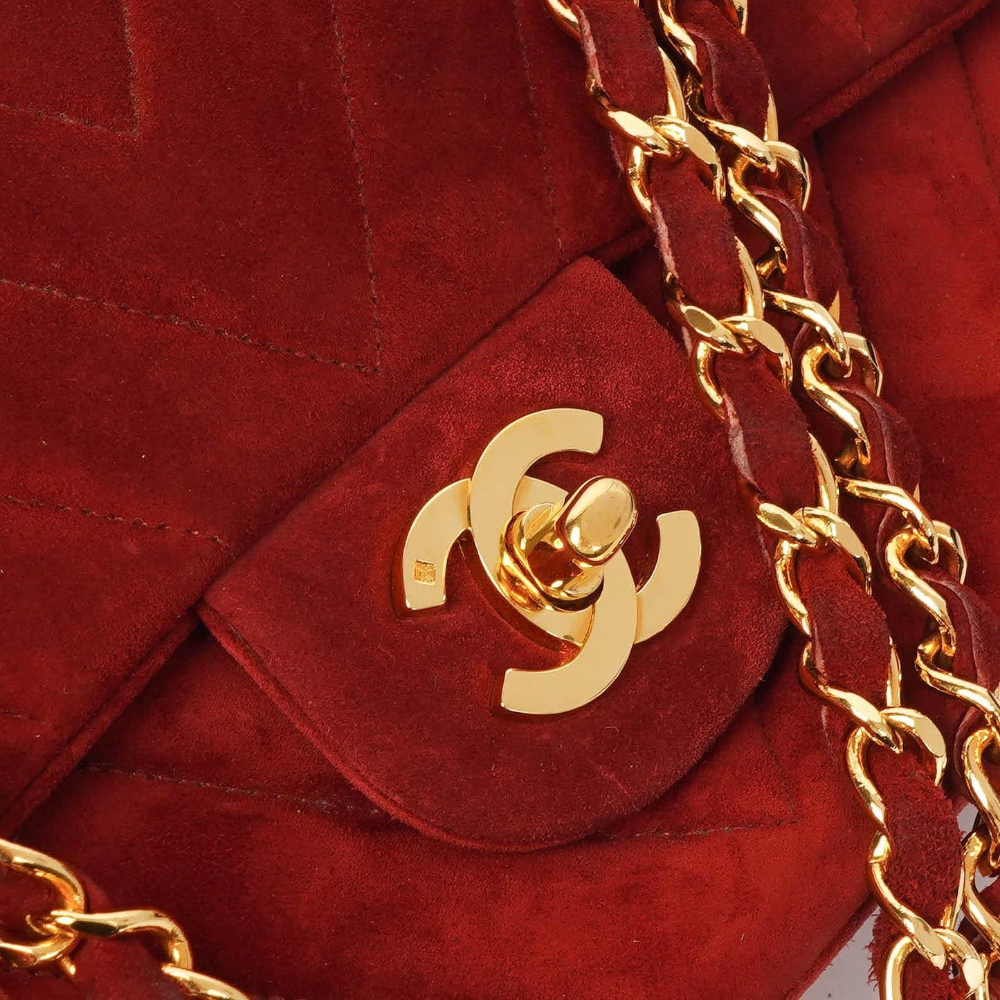 Chanel Classic Medium Double Flap Bag In Red Quilted Suede And 24K Gold-Plated Hardware