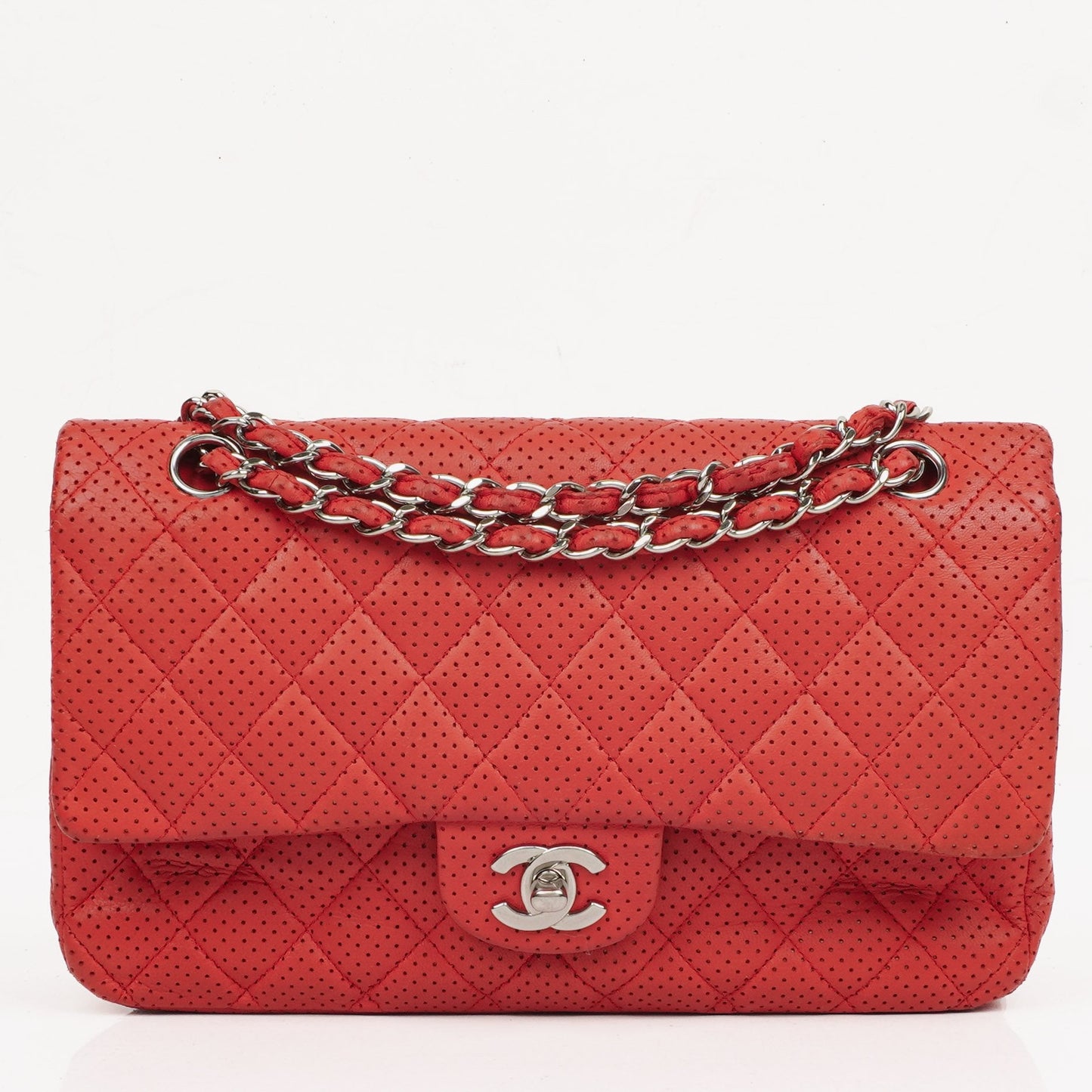 Chanel Classic Medium Perforated Red Quilted Lambskin Double Flap Bag