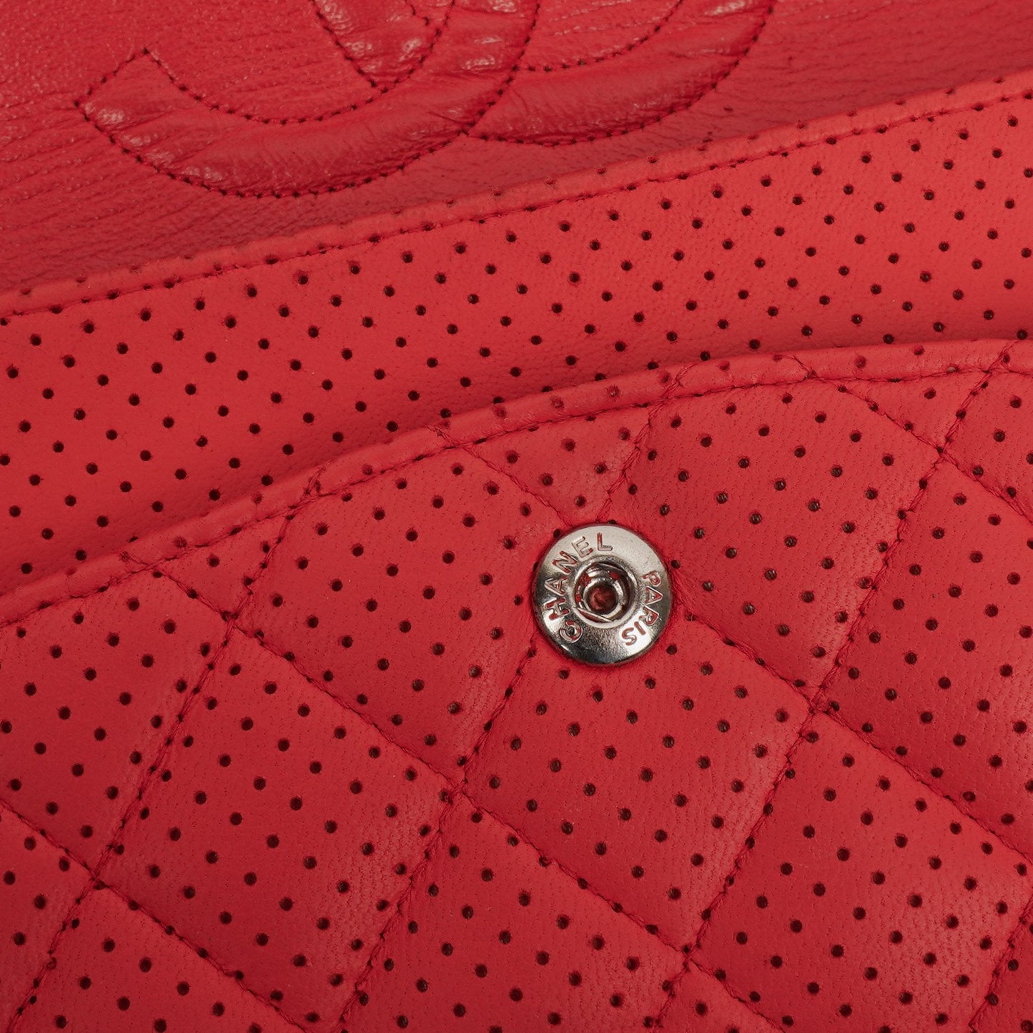Chanel Classic Medium Perforated Red Quilted Lambskin Double Flap Bag