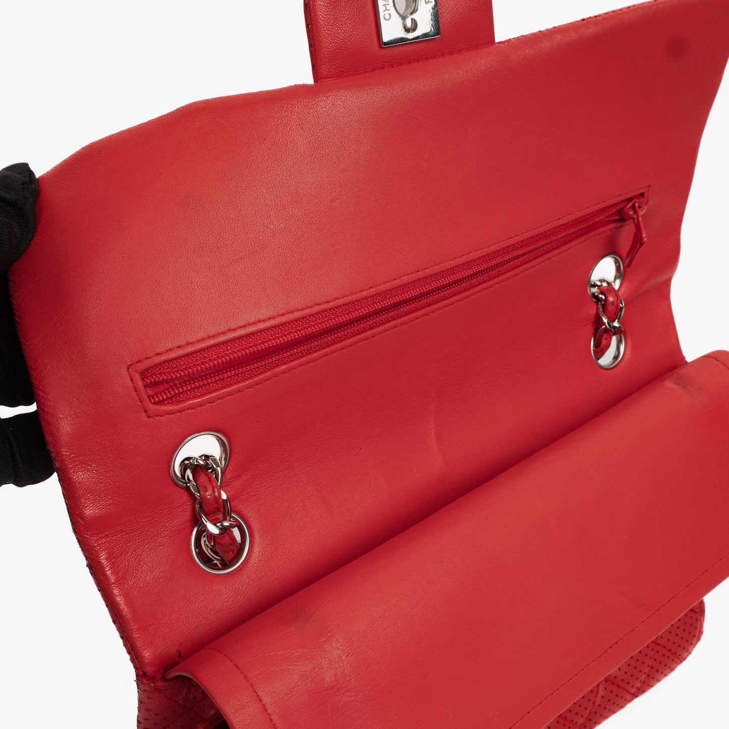 Chanel Classic Medium Perforated Red Quilted Lambskin Double Flap Bag