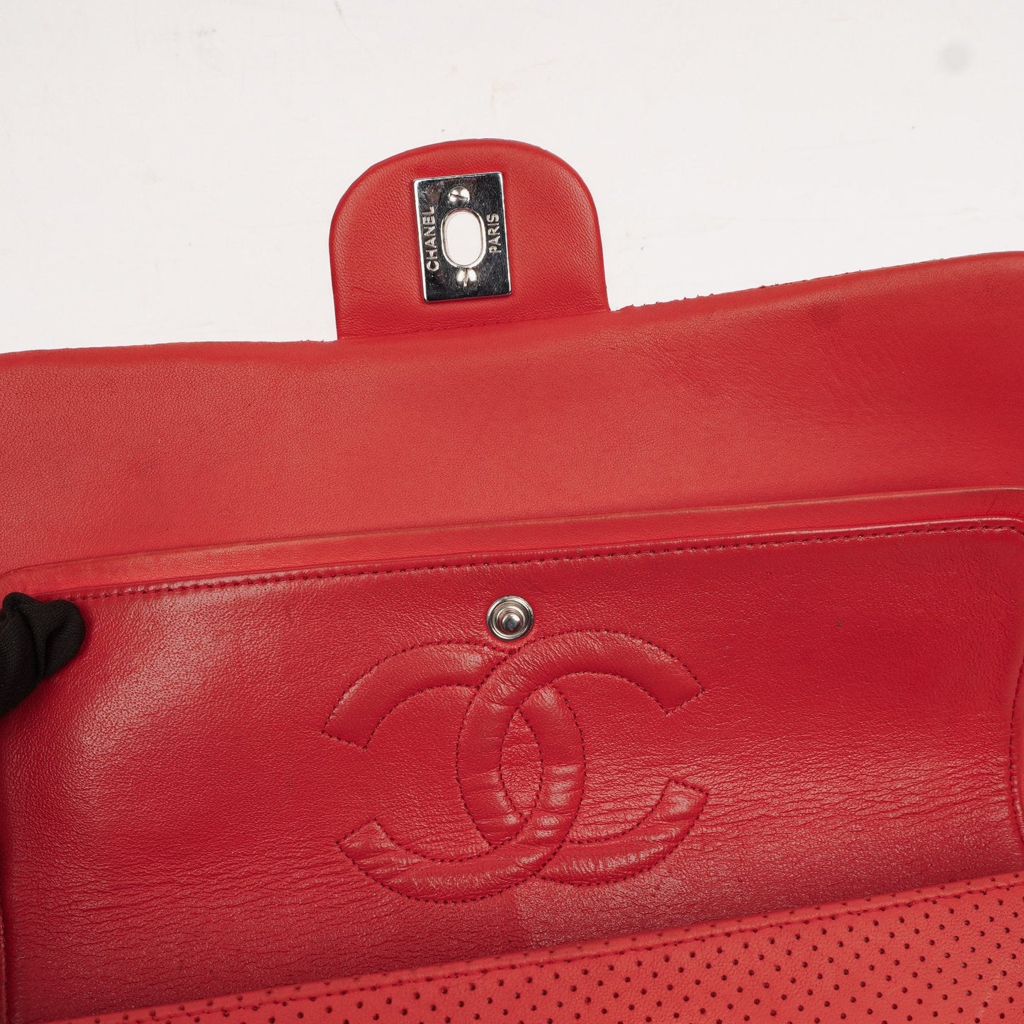 Chanel Classic Medium Perforated Red Quilted Lambskin Double Flap Bag