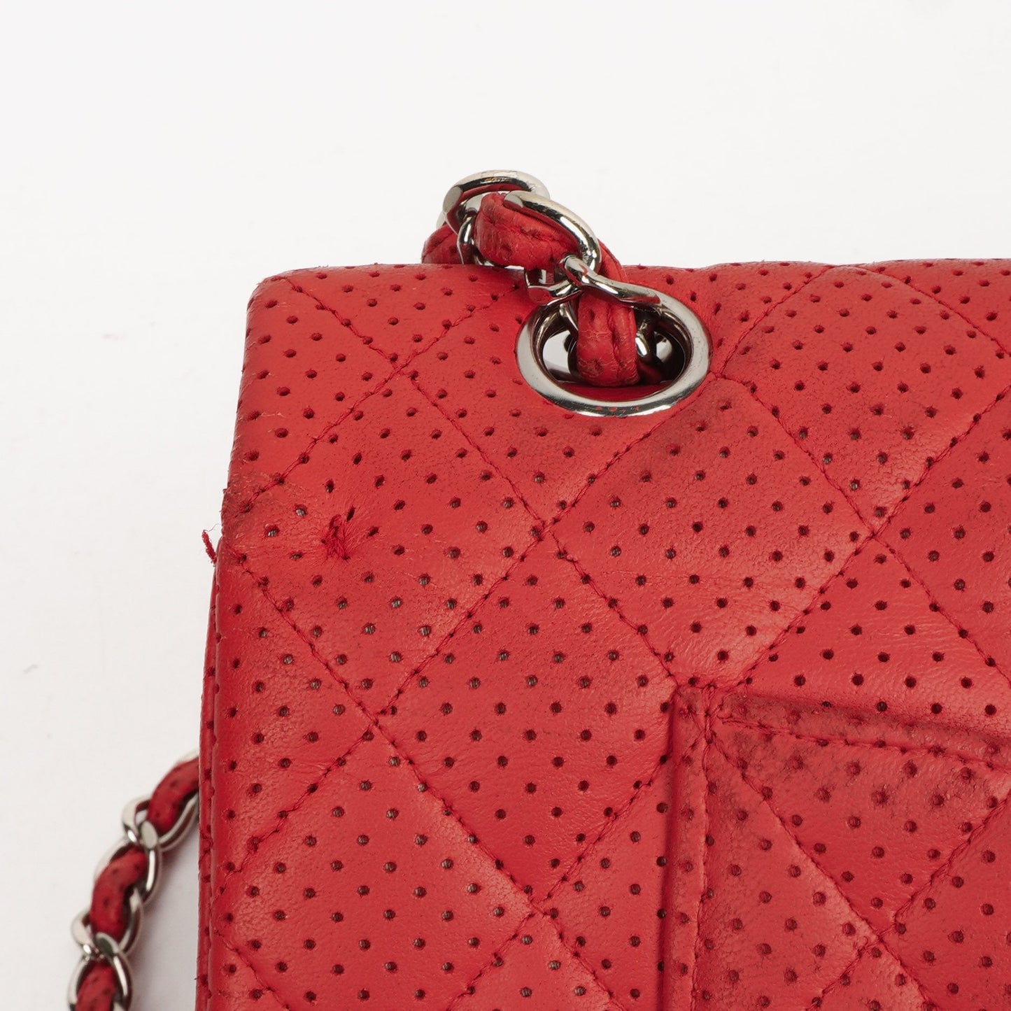 Chanel Classic Medium Perforated Red Quilted Lambskin Double Flap Bag