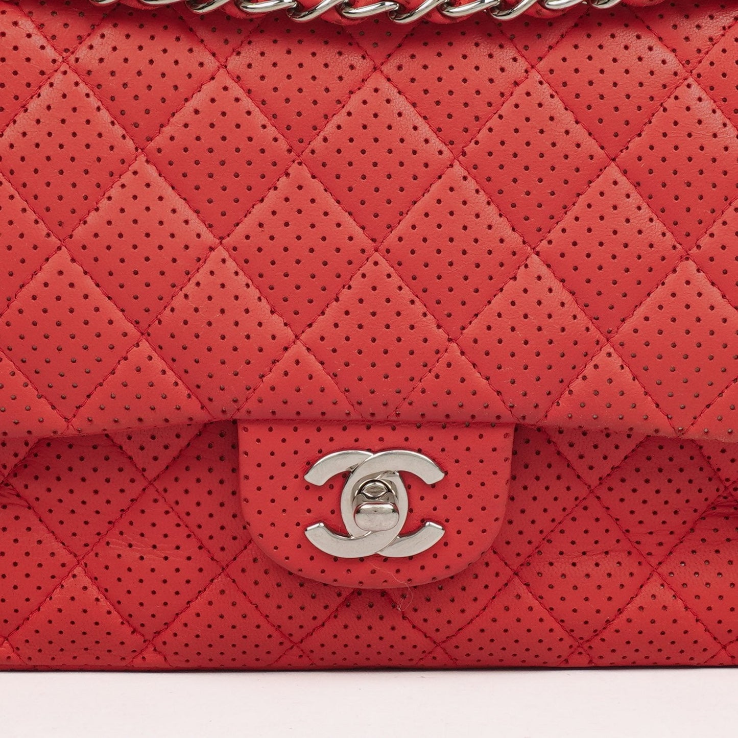 Chanel Classic Medium Perforated Red Quilted Lambskin Double Flap Bag