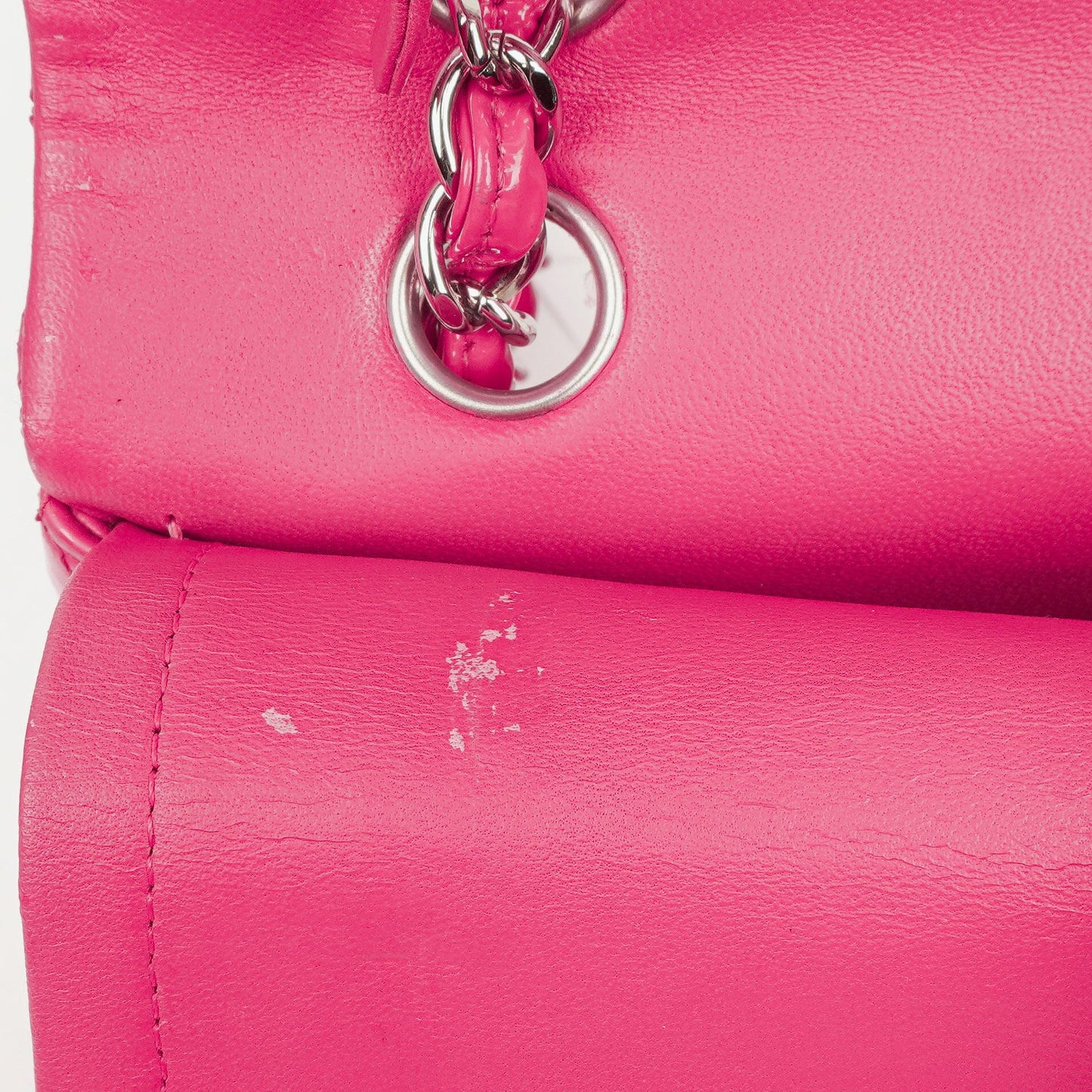 Chanel Classic Medium Pink Quilted Patent Leather Double Flap Bag With Silver Hardware