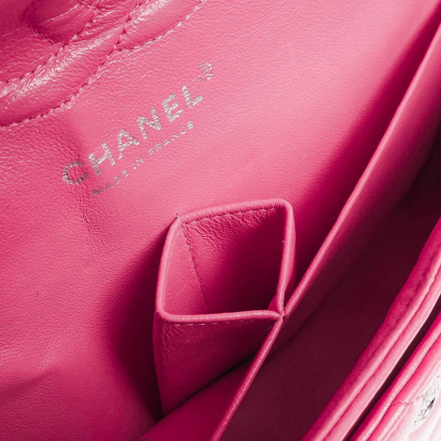 Chanel Classic Medium Pink Quilted Patent Leather Double Flap Bag With Silver Hardware