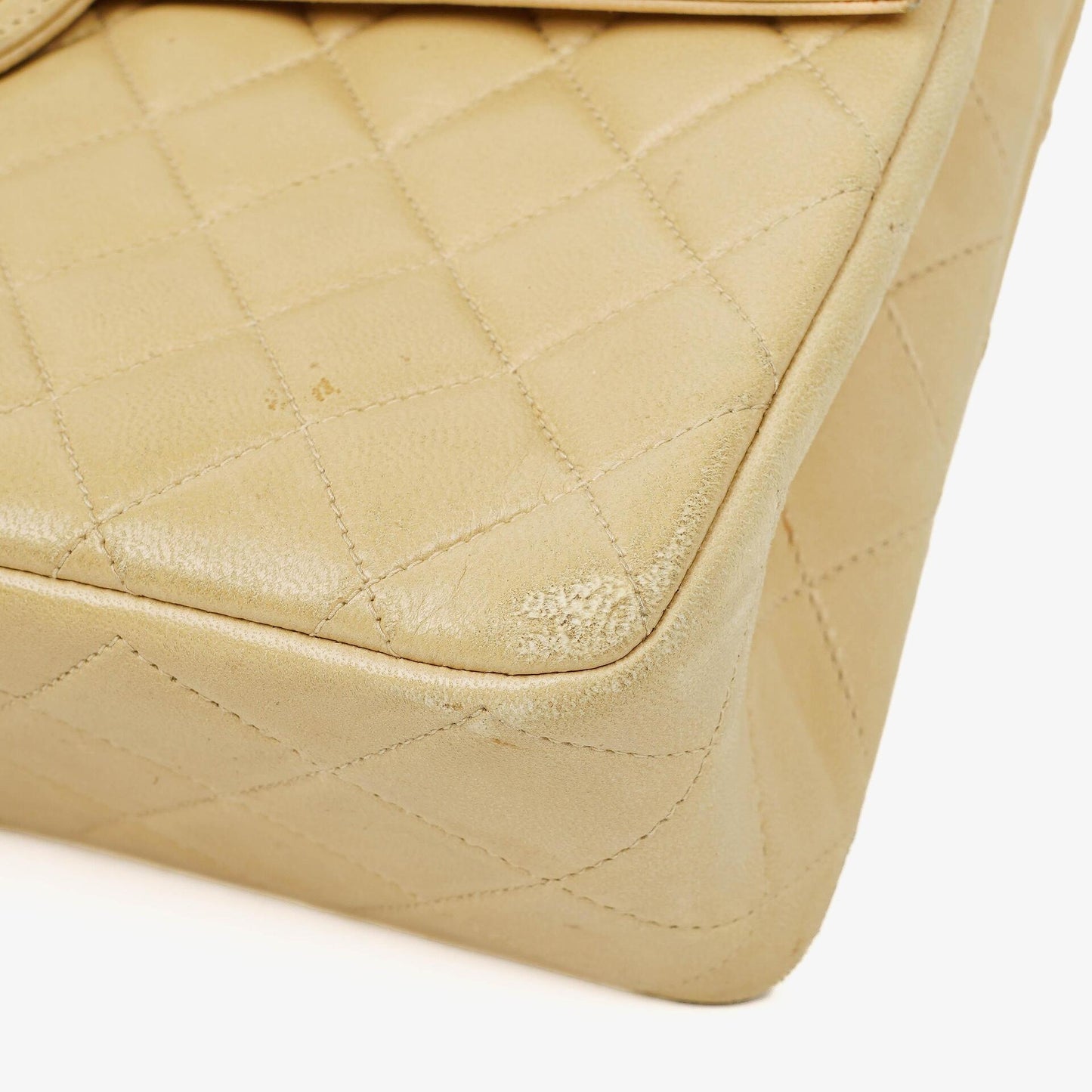 Chanel Classic Medium Single Flap Bag Beige Quilted Leather With Gold & Silver Tone Combo Hardware