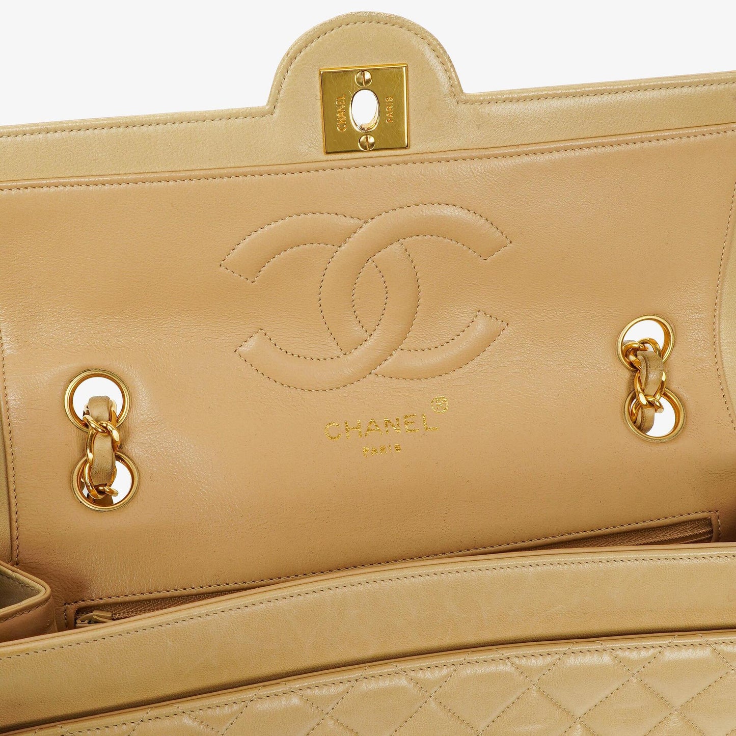 Chanel Classic Medium Single Flap Bag Beige Quilted Leather With Gold & Silver Tone Combo Hardware