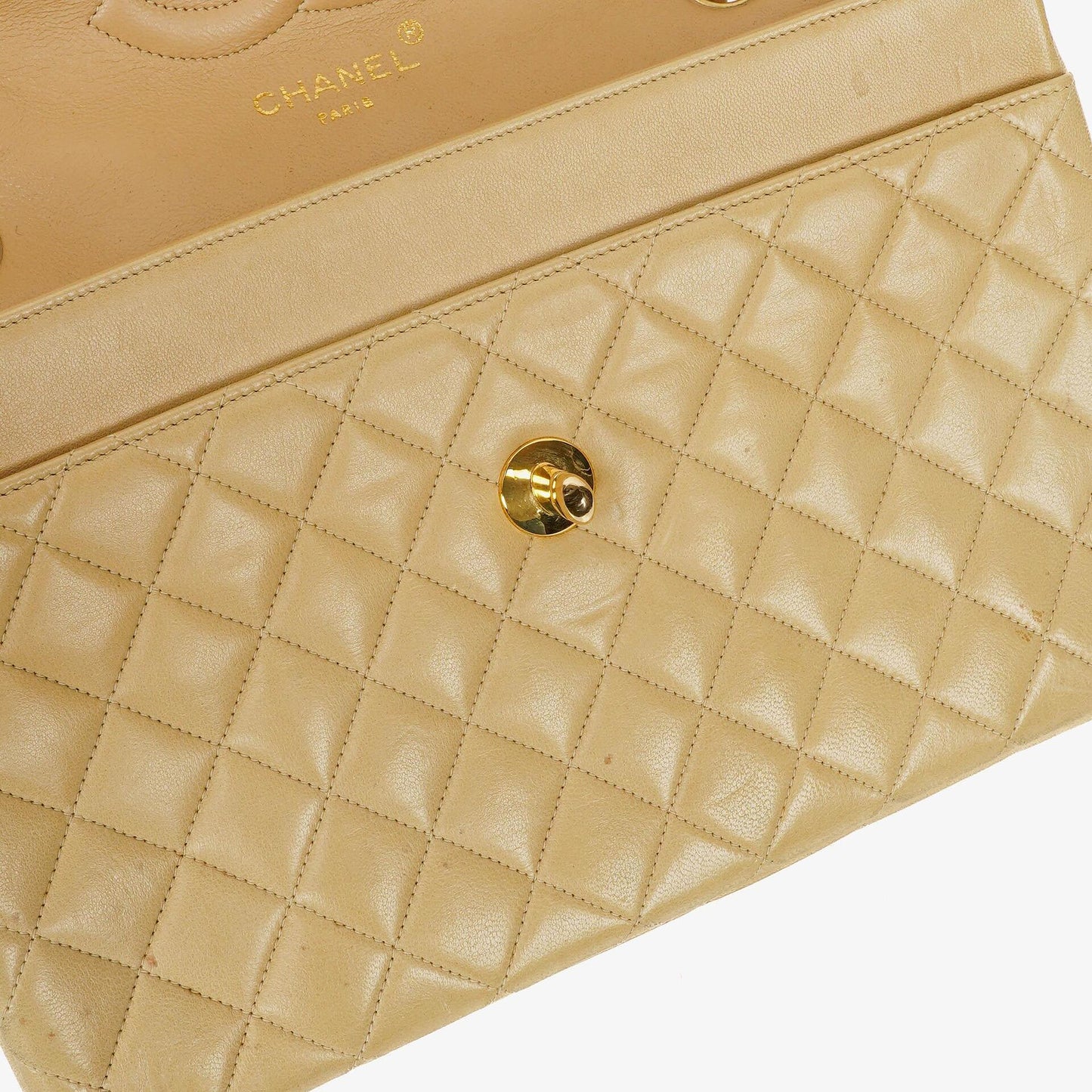 Chanel Classic Medium Single Flap Bag Beige Quilted Leather With Gold & Silver Tone Combo Hardware