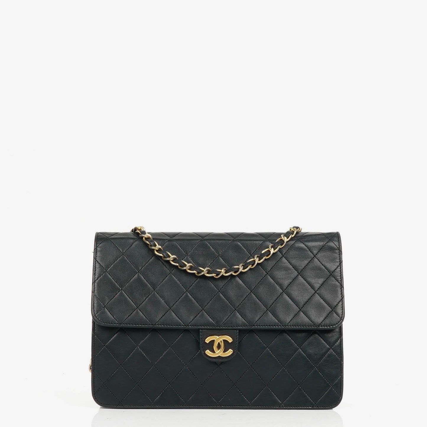 Chanel Classic Medium Single Flap Bag Black Quilted Lambskin 24K Gold-Plated Hardware
