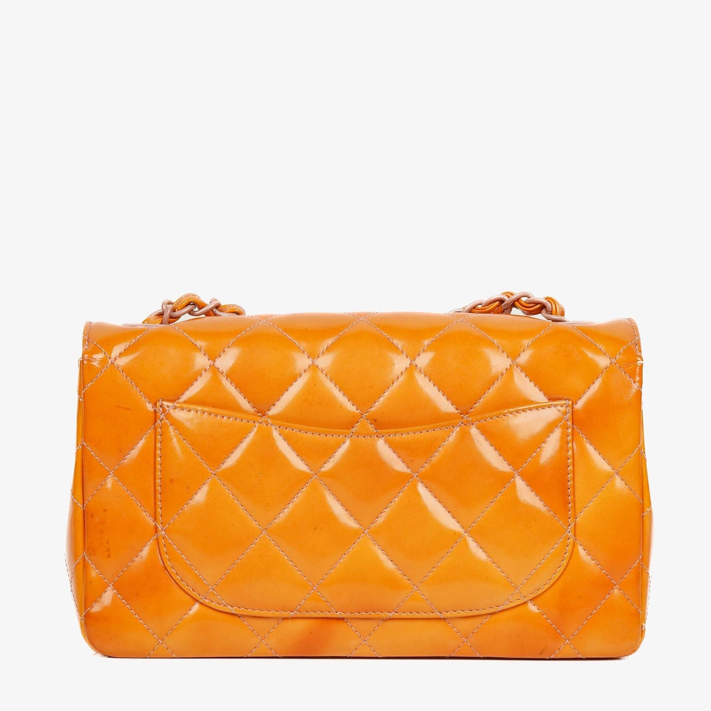 Chanel Classic Mini Rectangular Single Flap Bag Orange Patent Leather