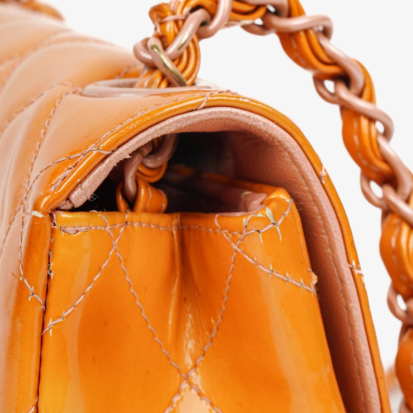 Chanel Classic Mini Rectangular Single Flap Bag Orange Patent Leather