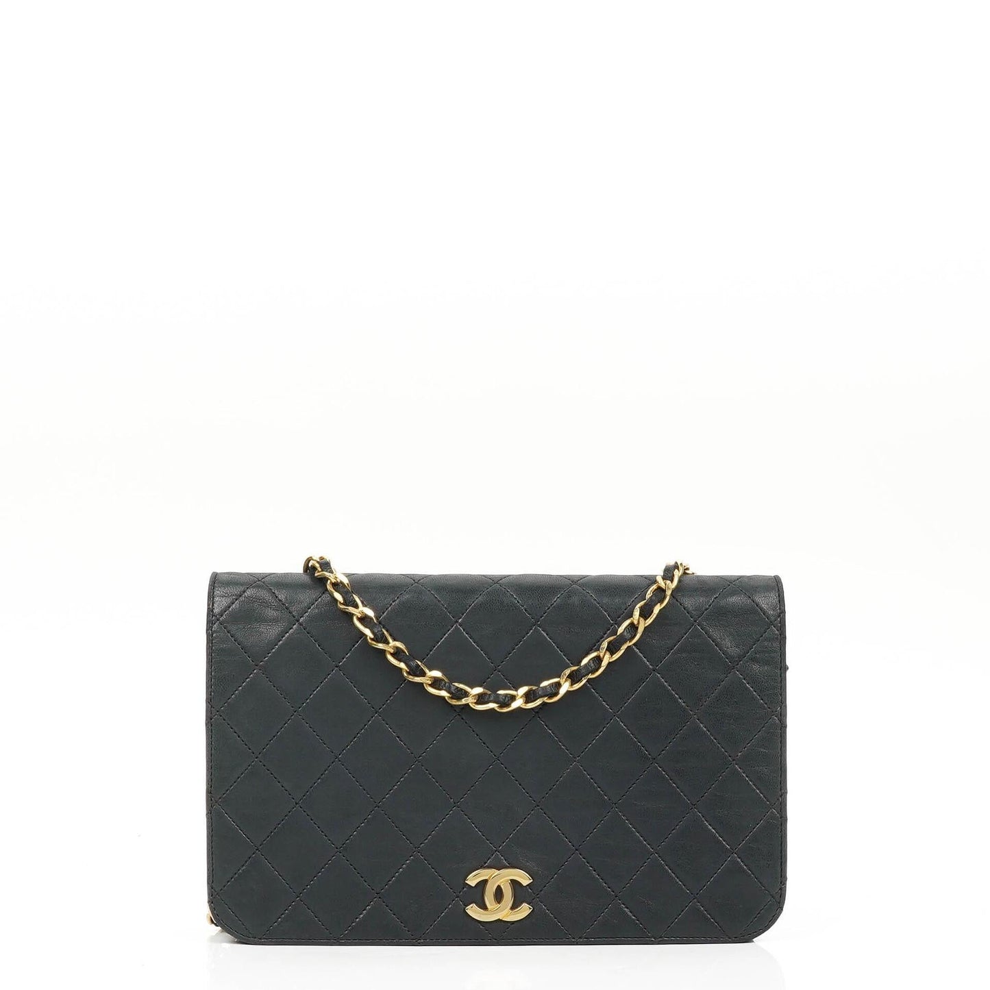 Chanel Classic Navy Quilted Lambskin Full Flap Bag With Gold-Tone Hardware