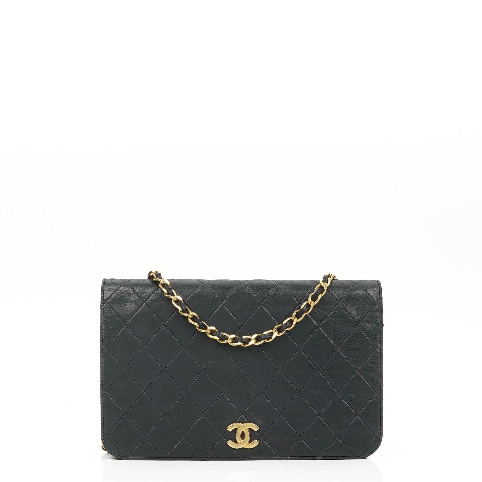 Chanel Classic Navy Quilted Lambskin Full Flap Bag With Gold-Tone Hardware