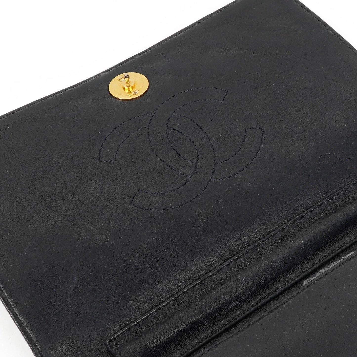 Chanel Classic Navy Quilted Lambskin Full Flap Bag With Gold-Tone Hardware