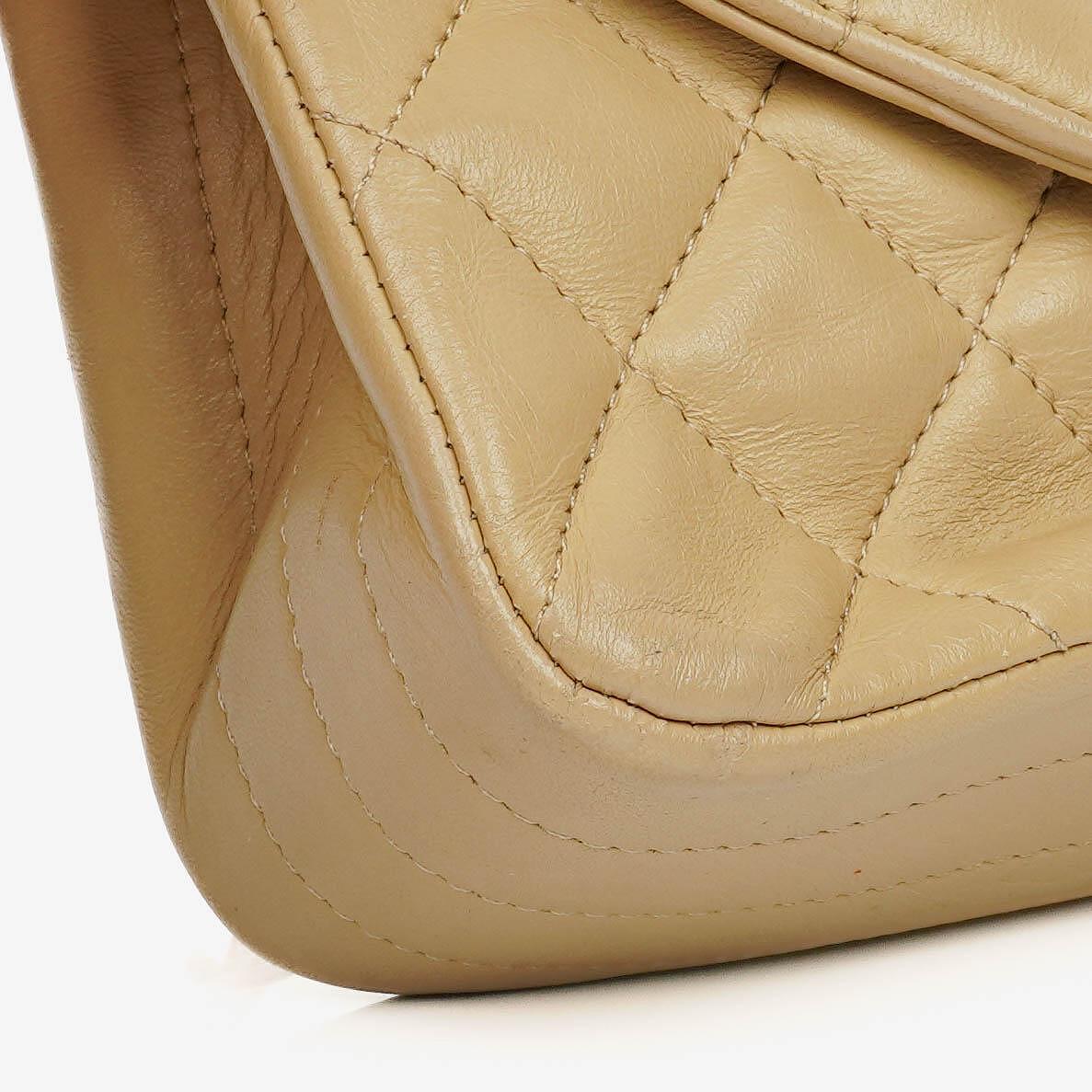 Chanel Classic Single Flap Bag Beige Quilted Lambskin With 24K Gold-Plated Hardware