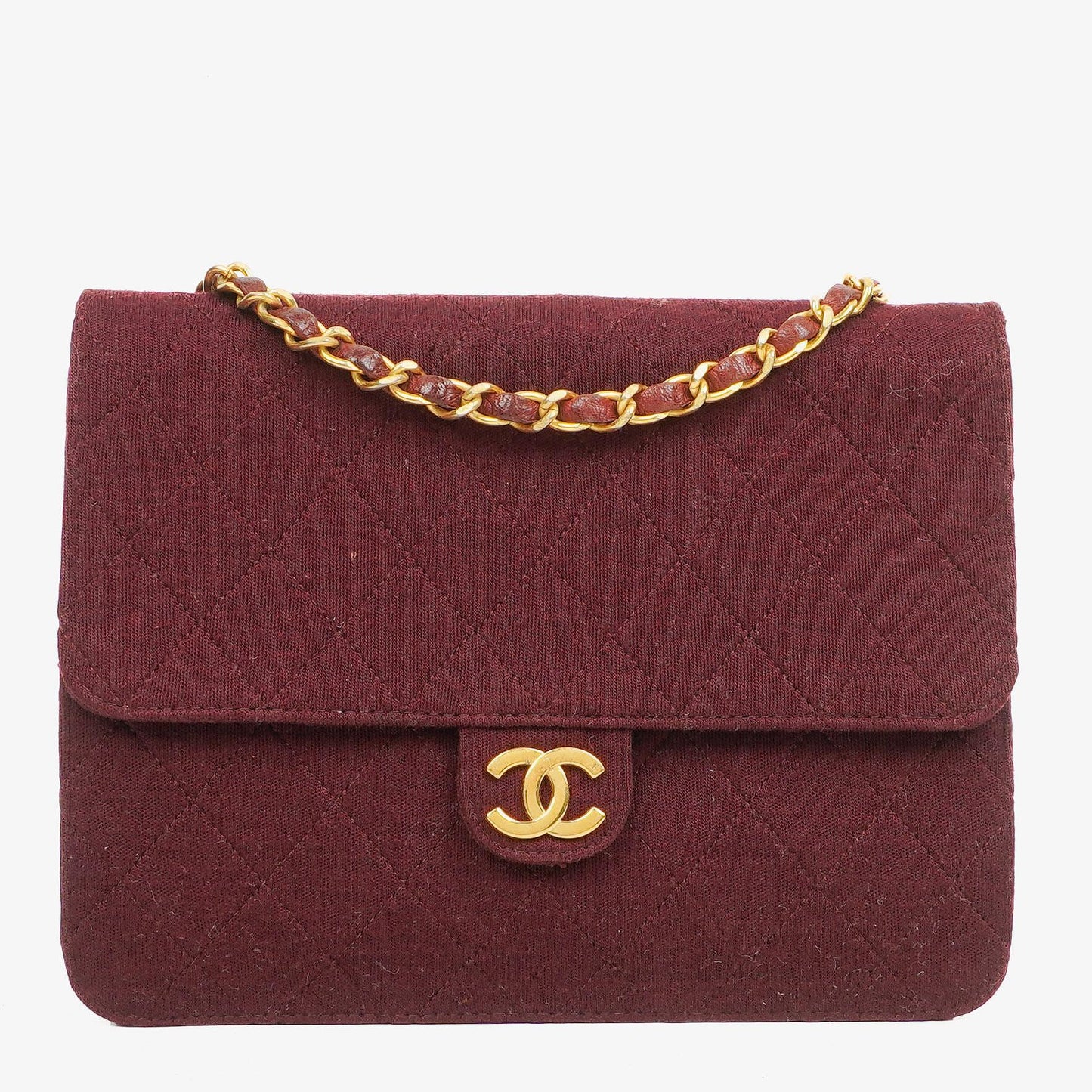 Chanel Classic Single Flap Bag Burgundy Quilted Jersey And Leather 24K Gold-Plated Hardware