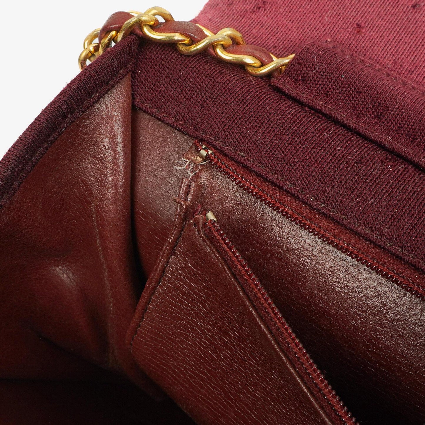 Chanel Classic Single Flap Bag Burgundy Quilted Jersey And Leather 24K Gold-Plated Hardware