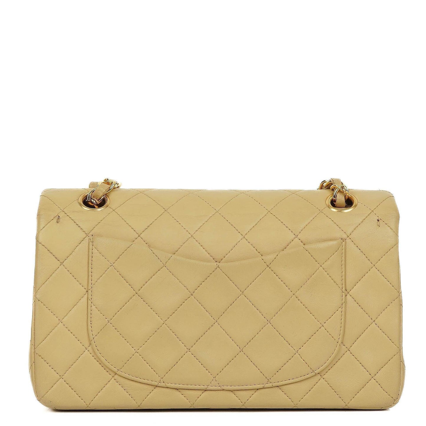 Chanel Classic Small Double Flap Bag In Beige Quilted Lambskin And 24K Gold-Plated Hardware