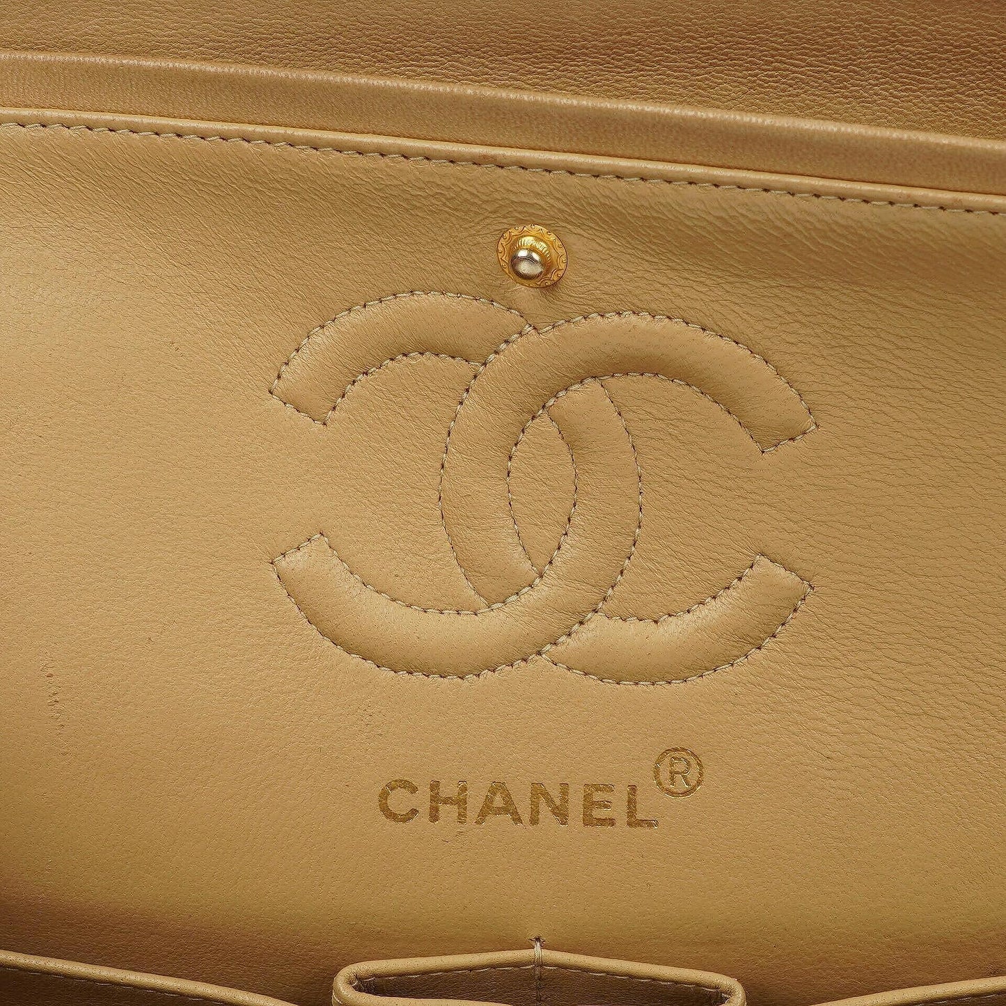 Chanel Classic Small Double Flap Bag In Beige Quilted Lambskin And 24K Gold-Plated Hardware