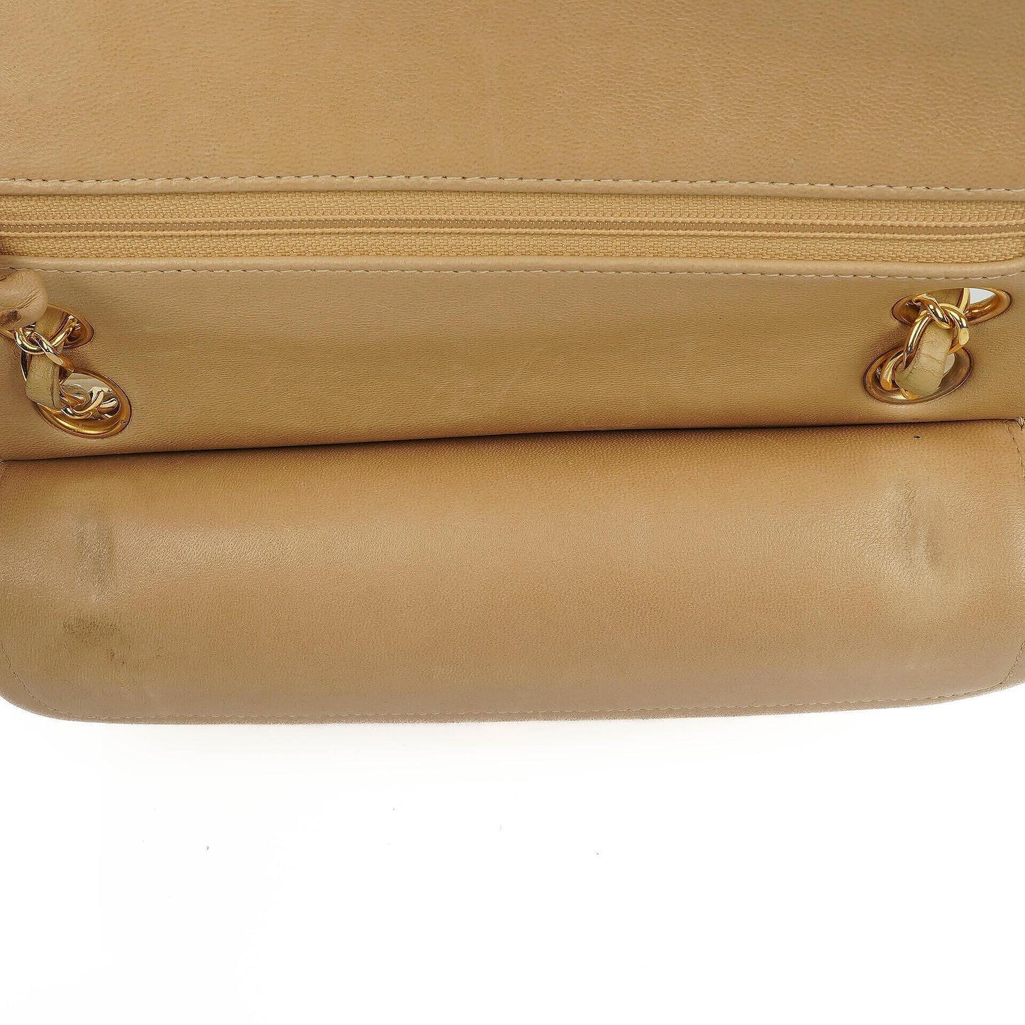 Chanel Classic Small Double Flap Bag In Beige Quilted Lambskin And 24K Gold-Plated Hardware